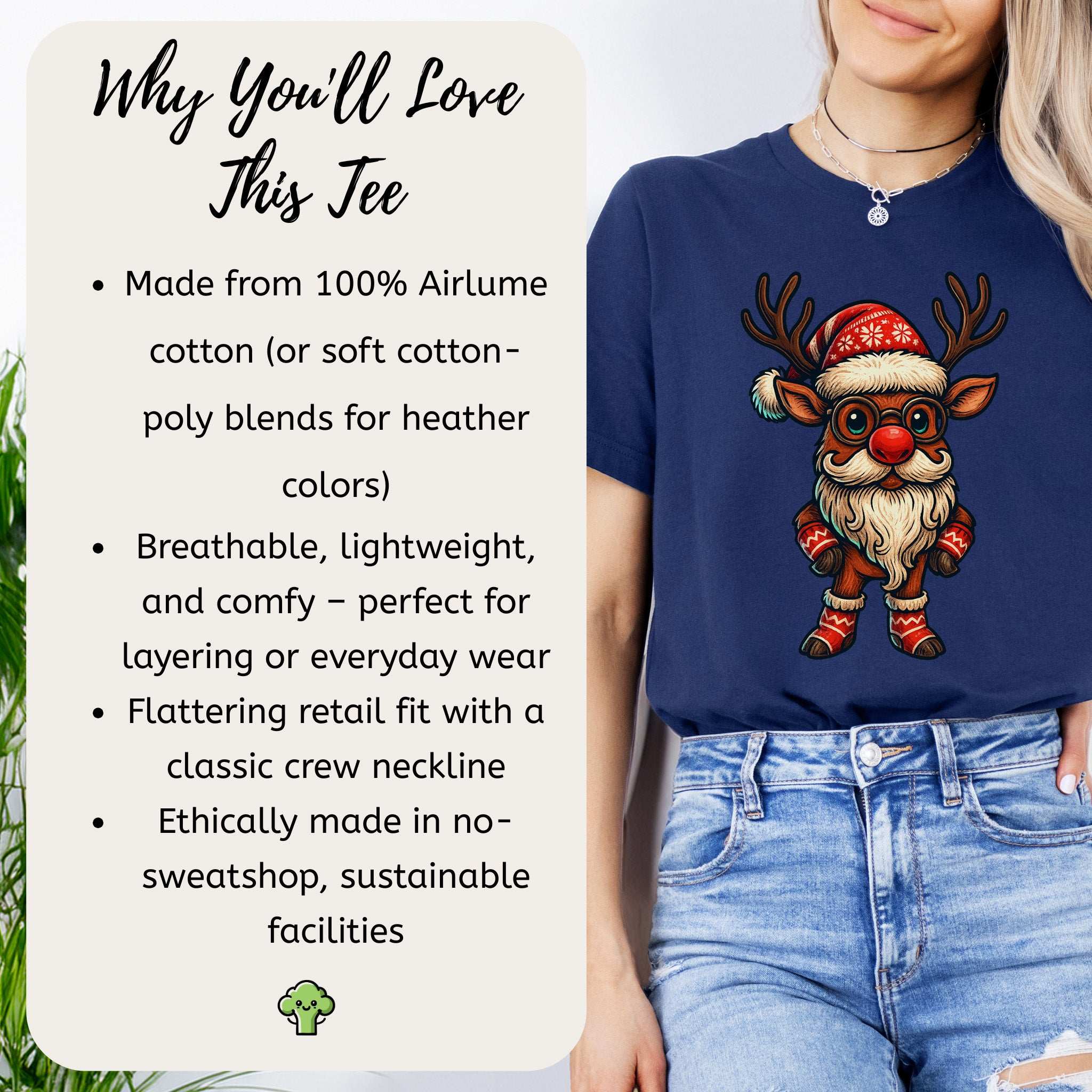 Santa Reindeer T-Shirt – Cute Christmas Deer with Beard Tee