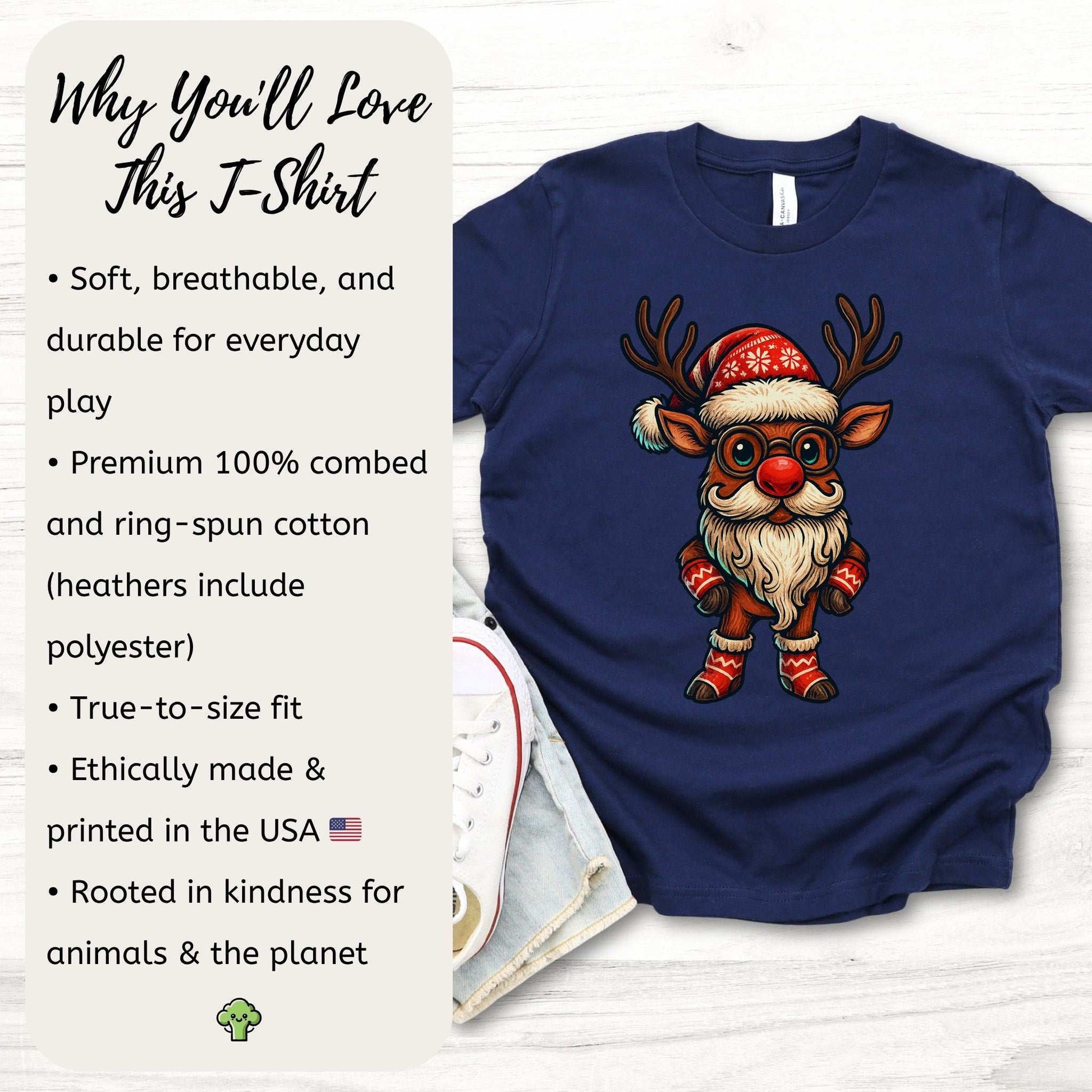 Santa Reindeer Kids T-Shirt – Cute Christmas Deer with Beard Youth Tee