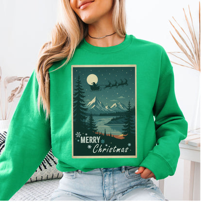 Santa's Sleigh Christmas Sweatshirt – Moonlit Mountains & Retro Holiday Magic