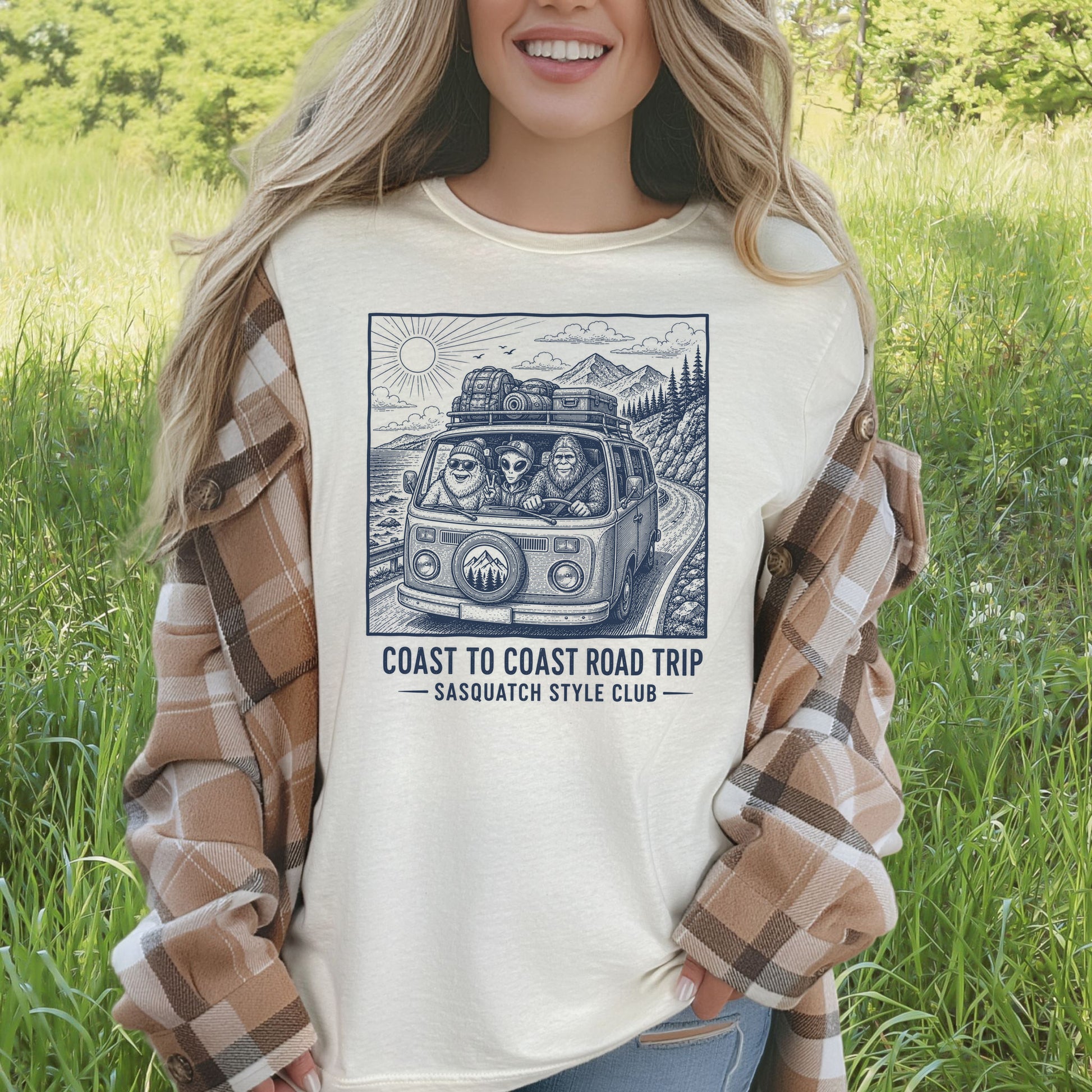 Coast to Coast Road Trip Sasquatch Style Club Van Life T-Shirt