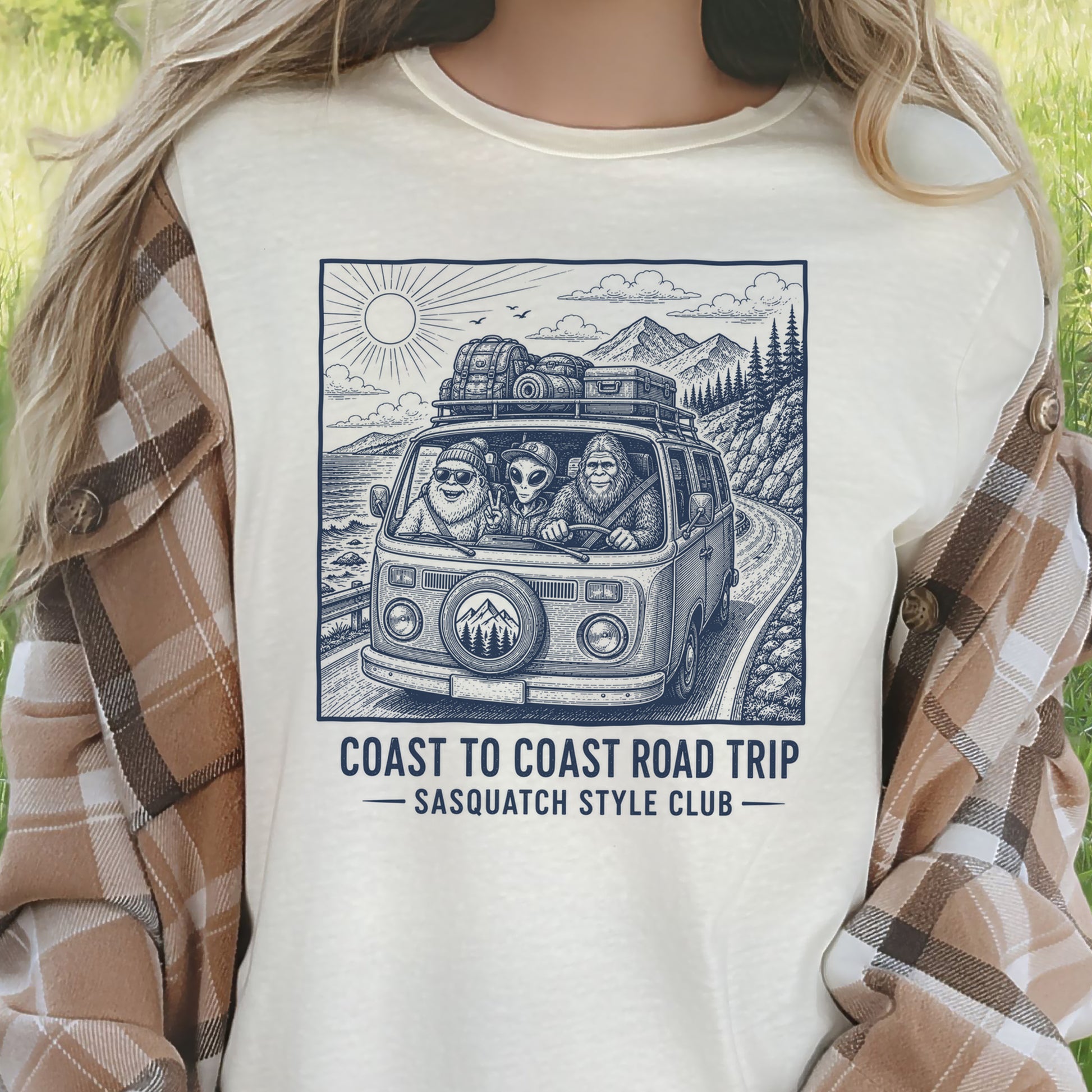 Coast to Coast Road Trip Sasquatch Style Club Van Life T-Shirt
