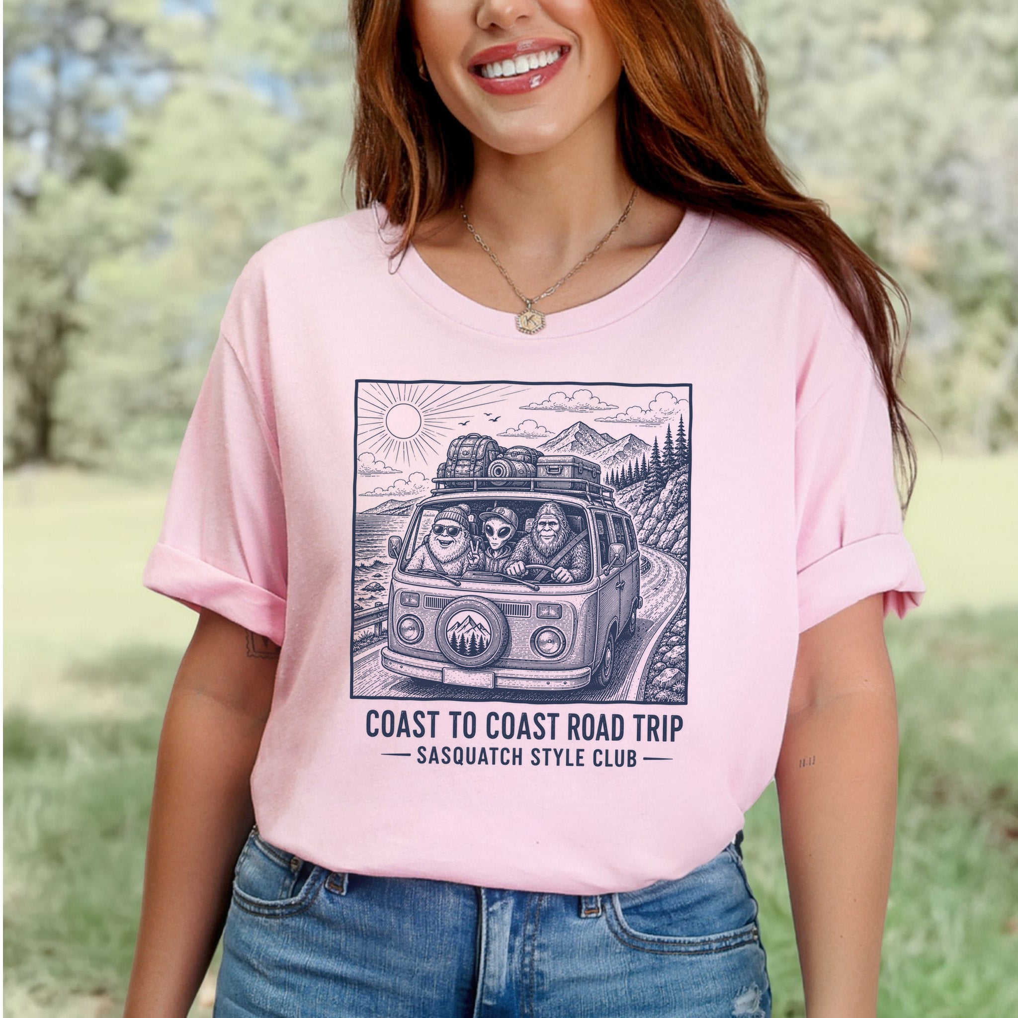Coast to Coast Road Trip Sasquatch Style Club Van Life T-Shirt