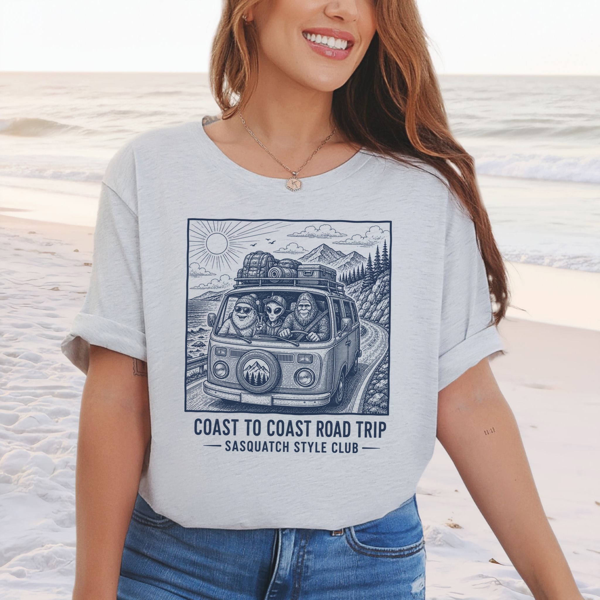 Coast to Coast Road Trip Sasquatch Style Club Van Life T-Shirt