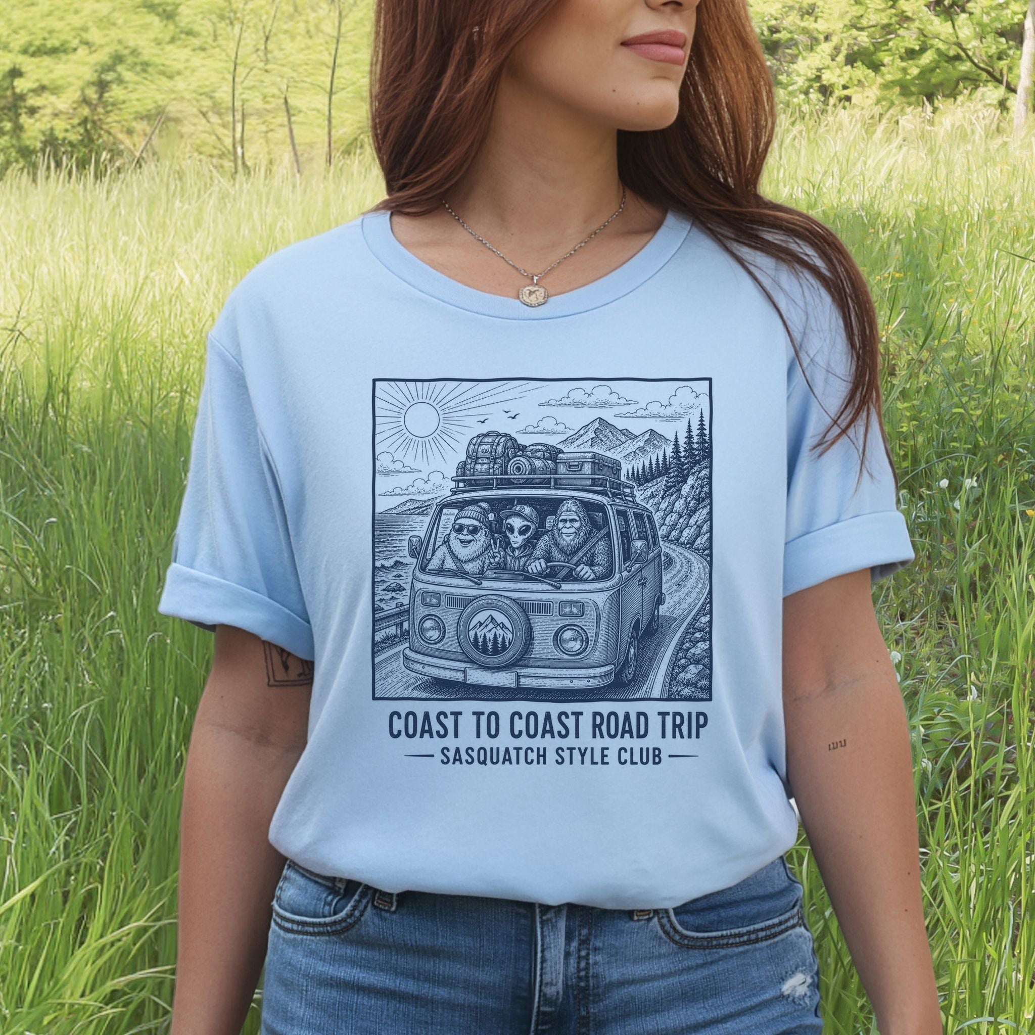 Coast to Coast Road Trip Sasquatch Style Club Van Life T-Shirt