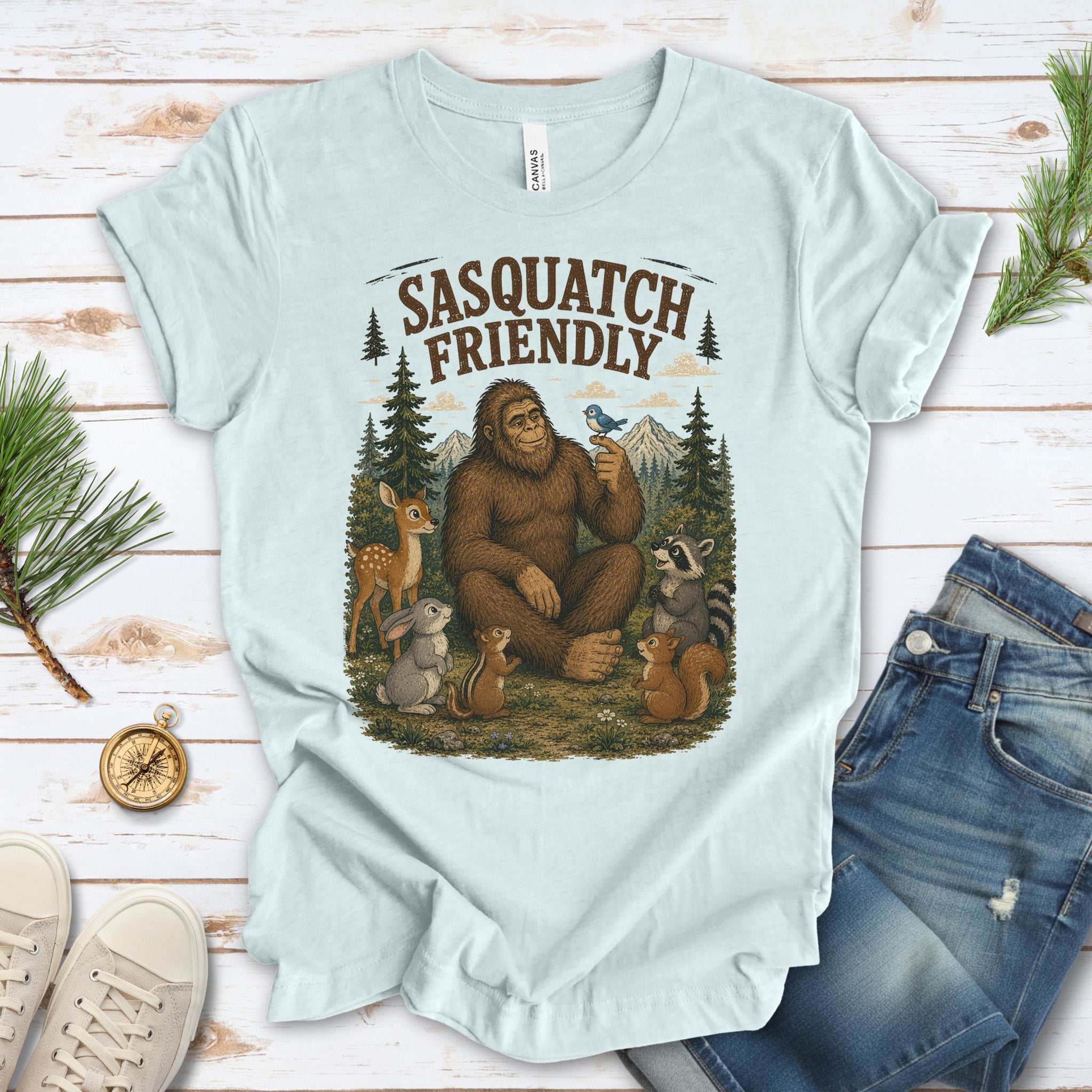 Sasquatch Friendly Bigfoot Forest Animals Wildlife T-Shirt
