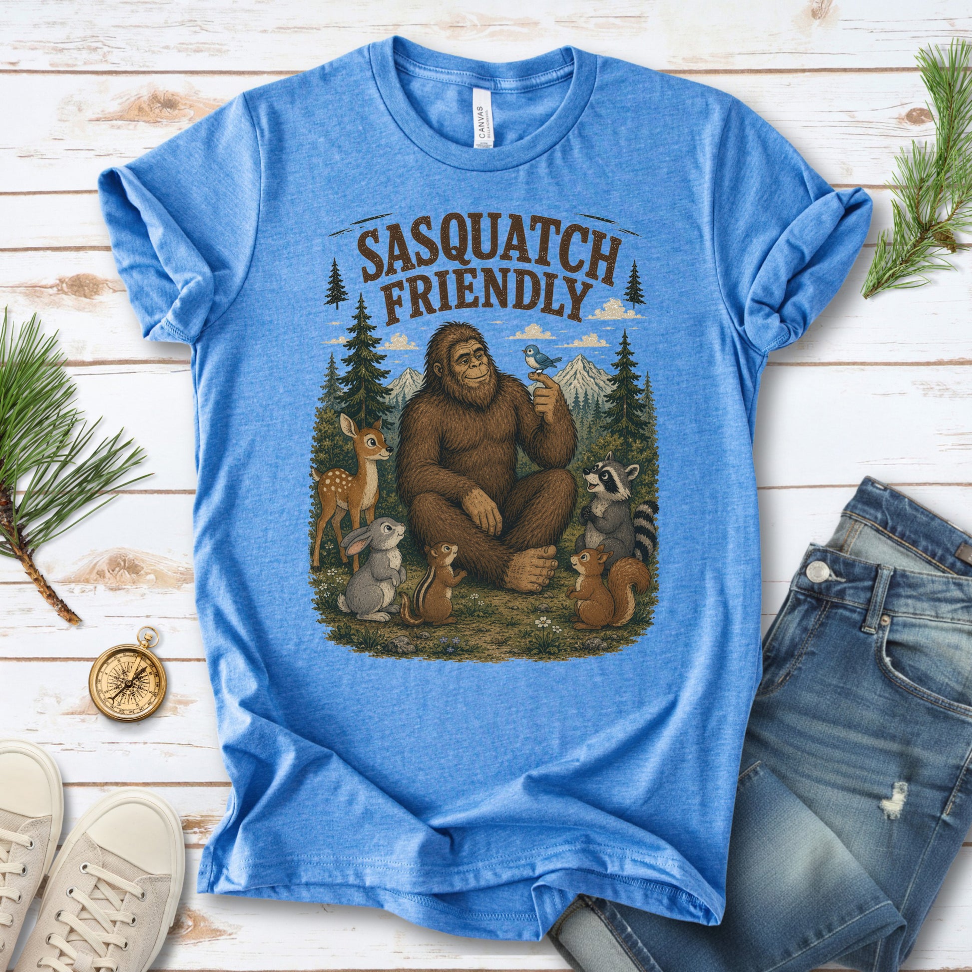 Sasquatch Friendly Bigfoot Forest Animals Wildlife T-Shirt