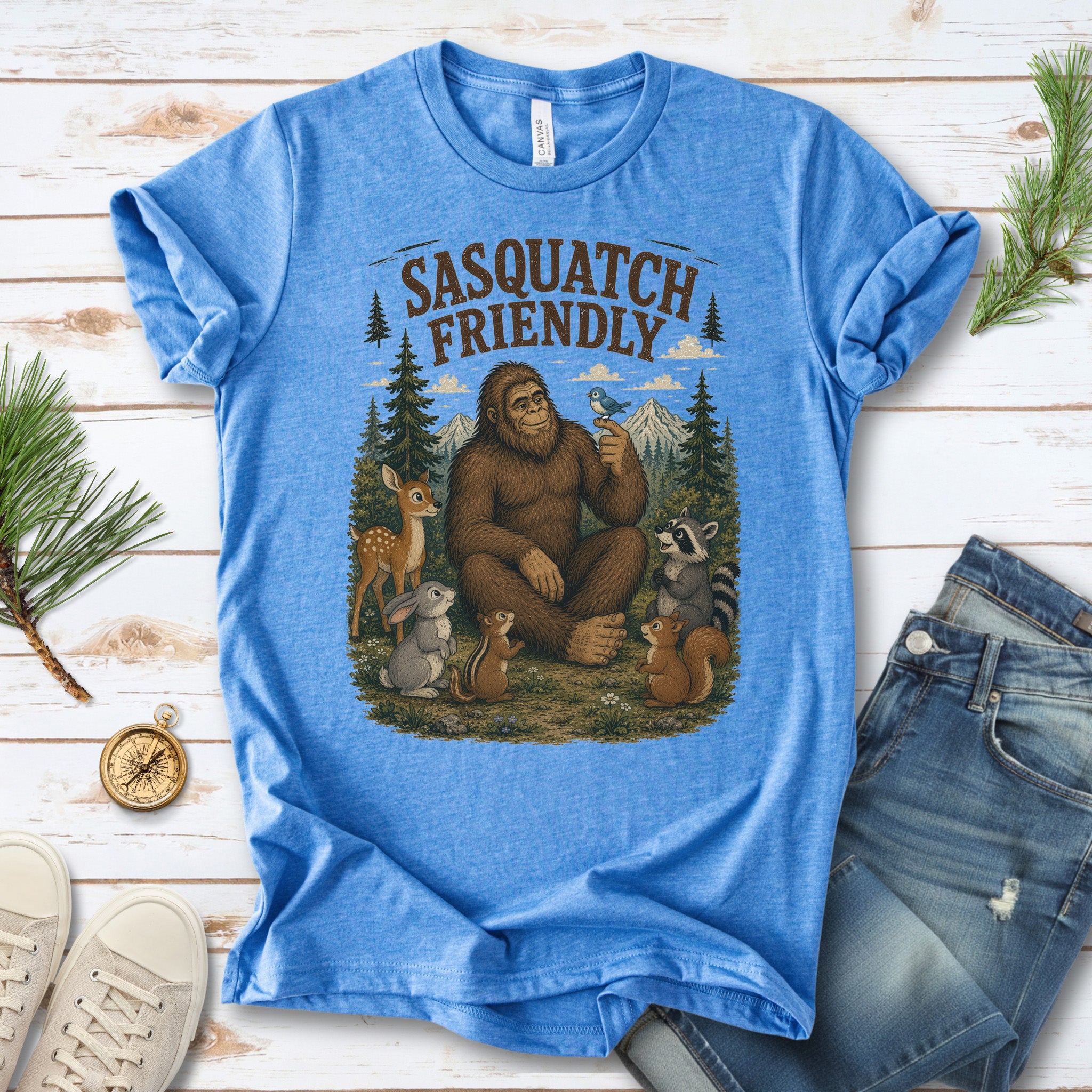 Sasquatch Friendly Bigfoot Forest Animals Wildlife T-Shirt