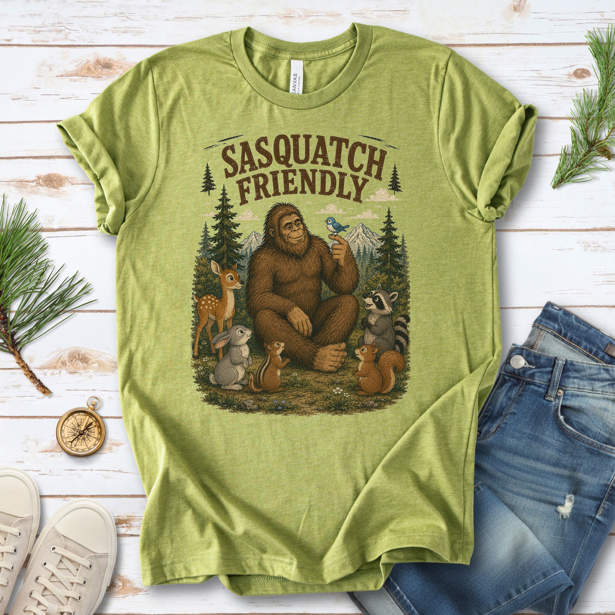 Sasquatch Friendly Bigfoot Forest Animals Wildlife T-Shirt