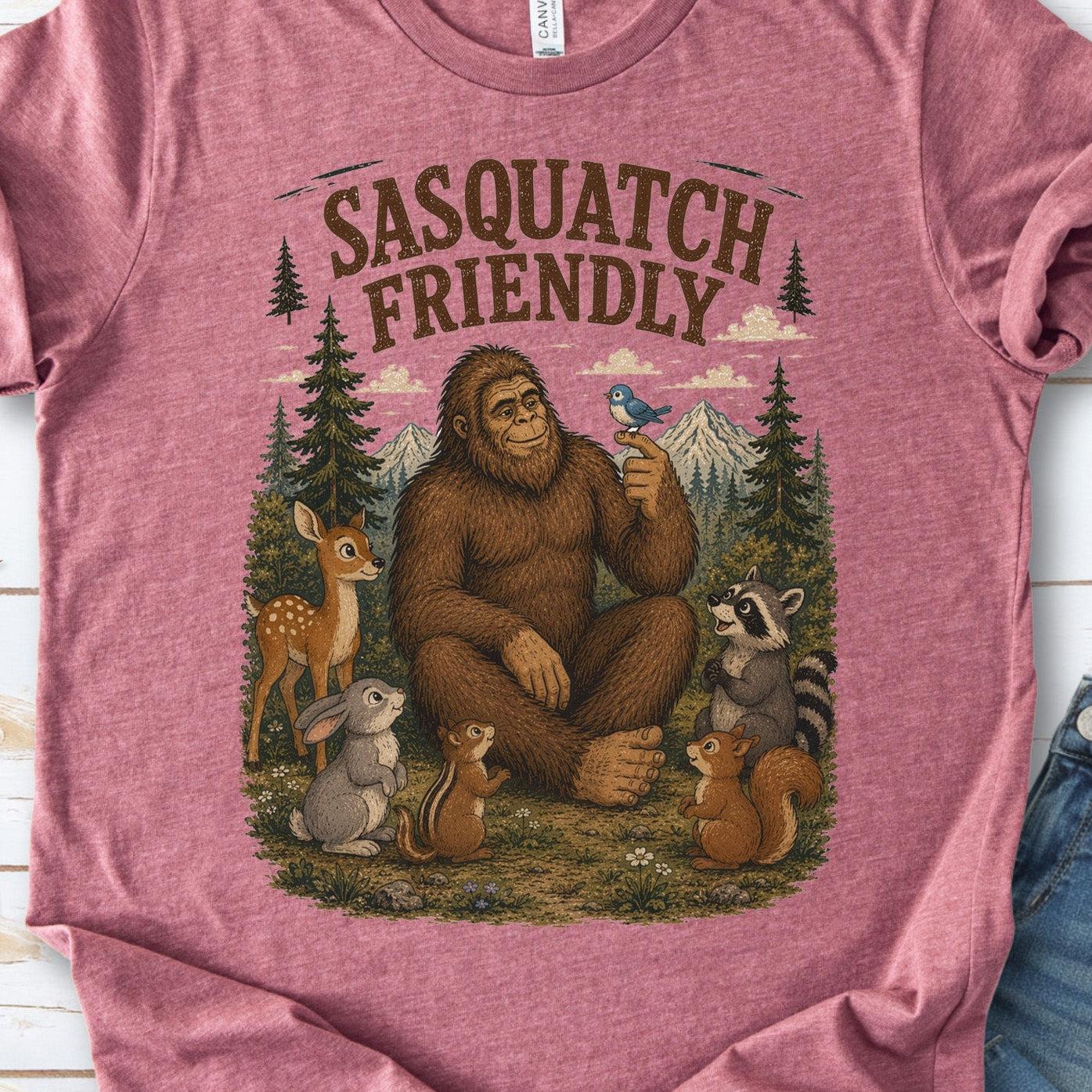 Sasquatch Friendly Bigfoot Forest Animals Wildlife T-Shirt