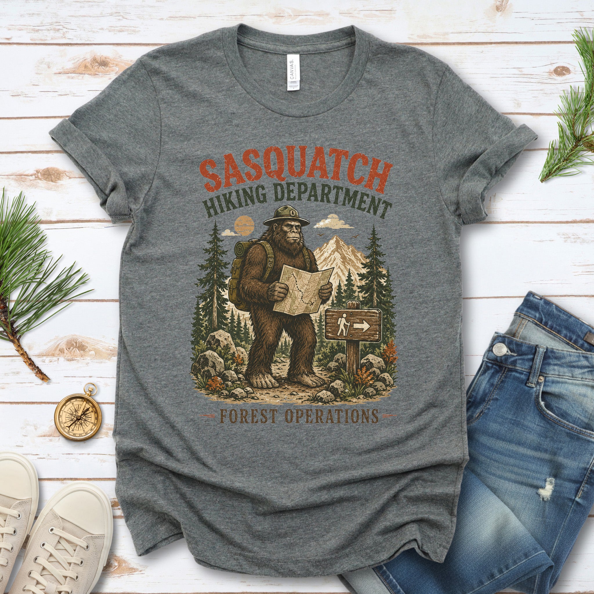 Sasquatch Hiking Department Forest Operations Bigfoot Adventure T-Shirt