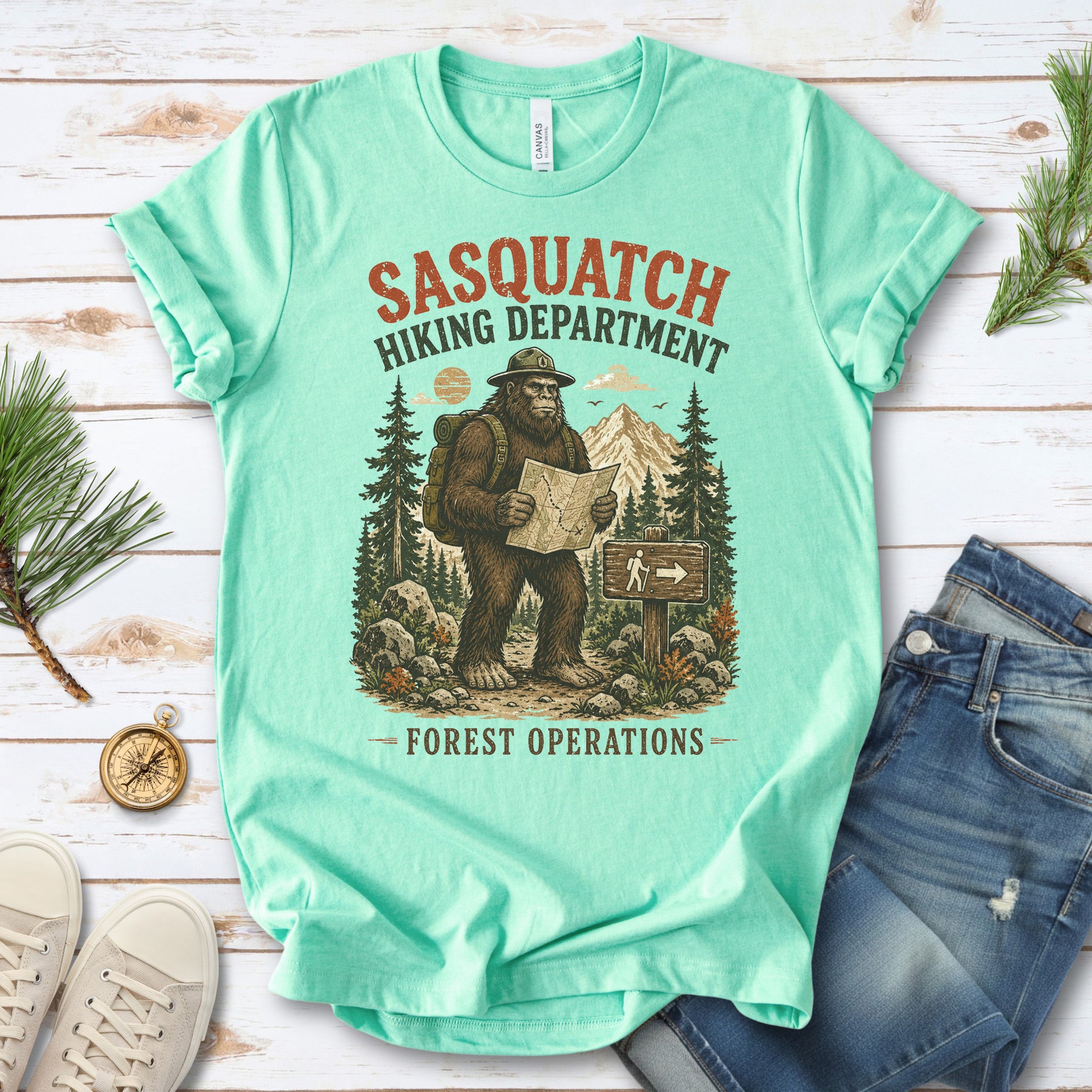 Sasquatch Hiking Department Forest Operations Bigfoot Adventure T-Shirt