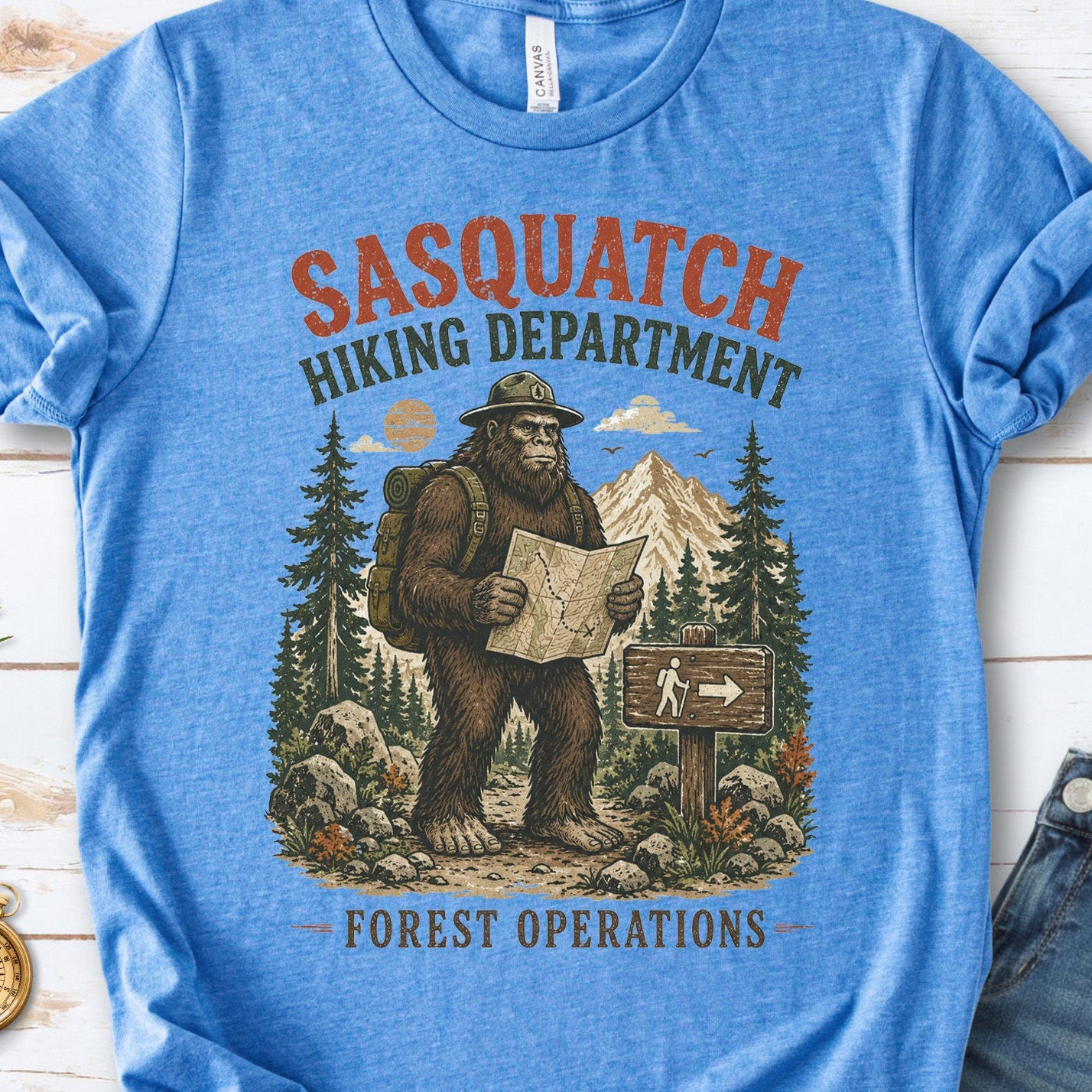 Sasquatch Hiking Department Forest Operations Bigfoot Adventure T-Shirt