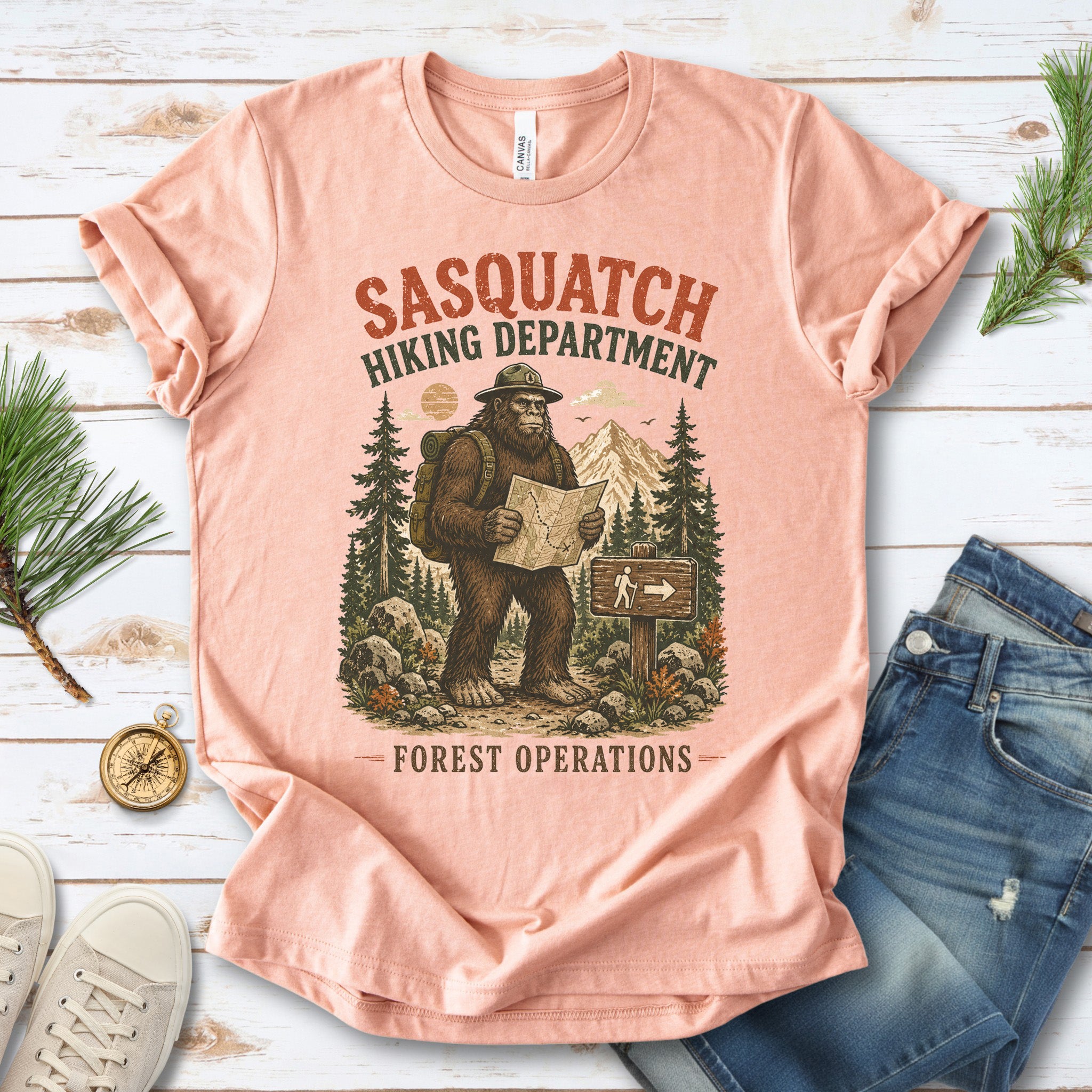 Sasquatch Hiking Department Forest Operations Bigfoot Adventure T-Shirt
