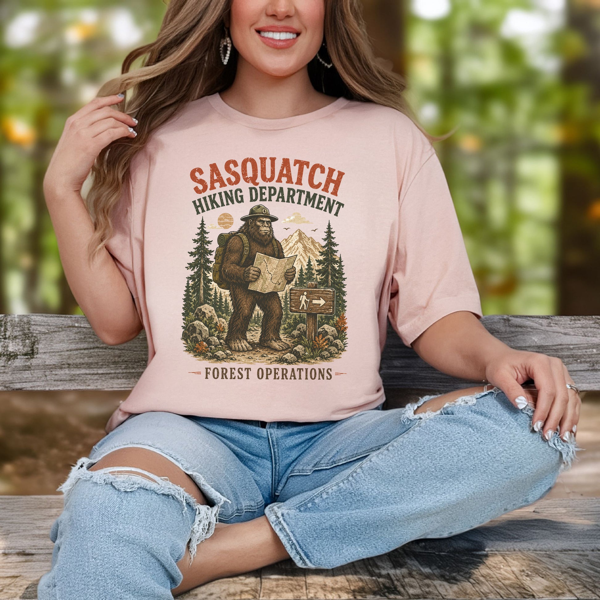 Sasquatch Hiking Department Forest Operations Bigfoot Adventure T-Shirt