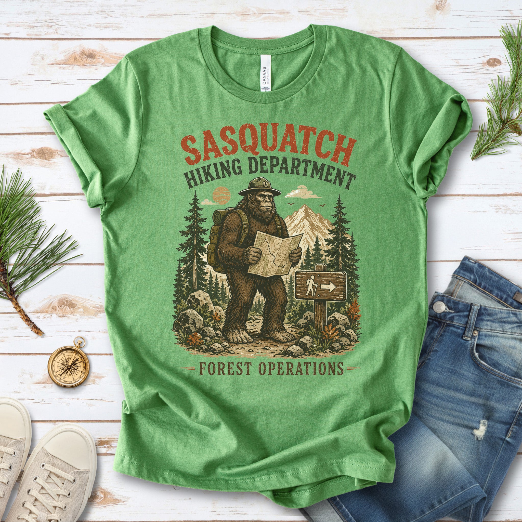 Sasquatch Hiking Department Forest Operations Bigfoot Adventure T-Shirt