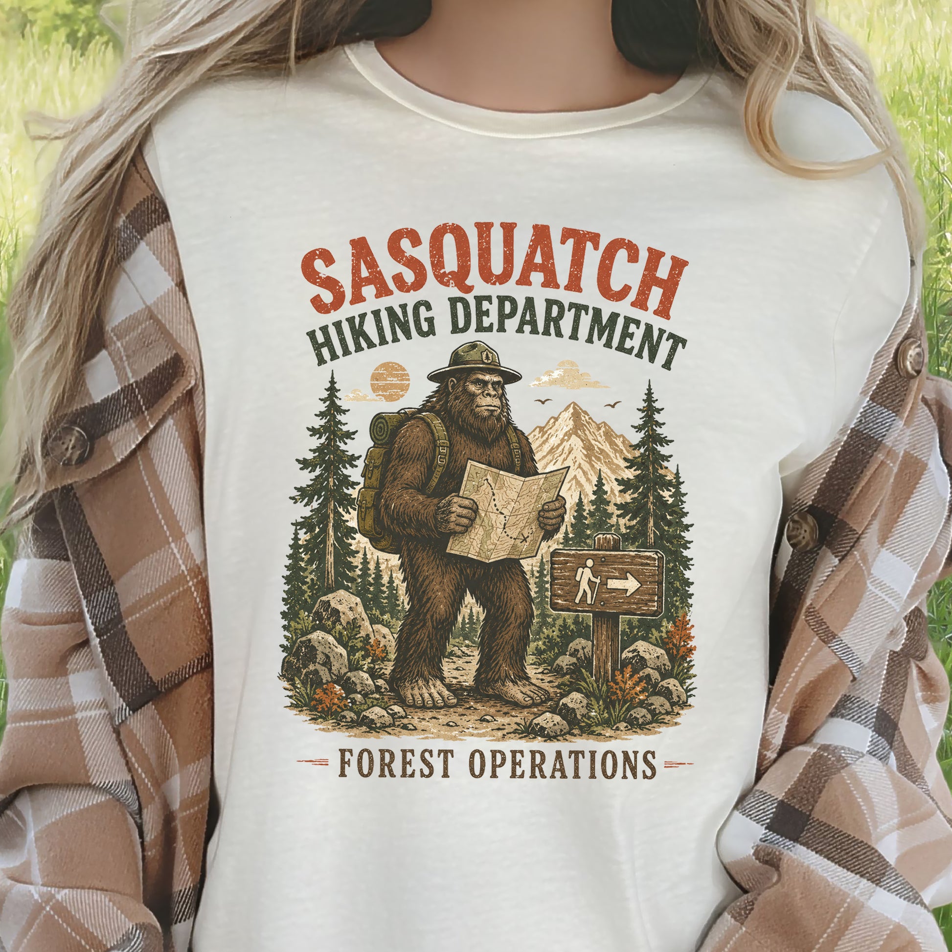 Sasquatch Hiking Department Forest Operations Bigfoot Adventure T-Shirt