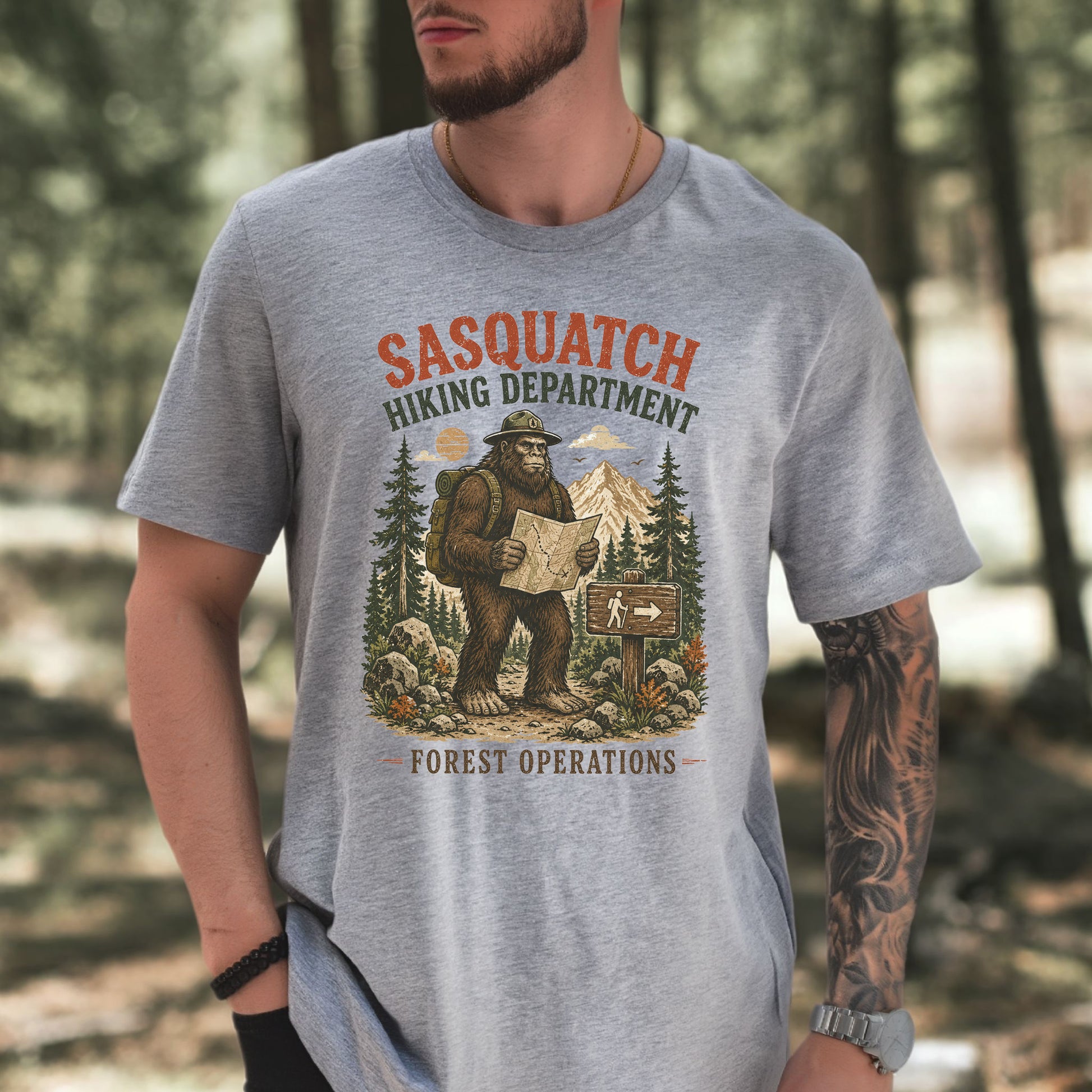 Sasquatch Hiking Department Forest Operations Bigfoot Adventure T-Shirt