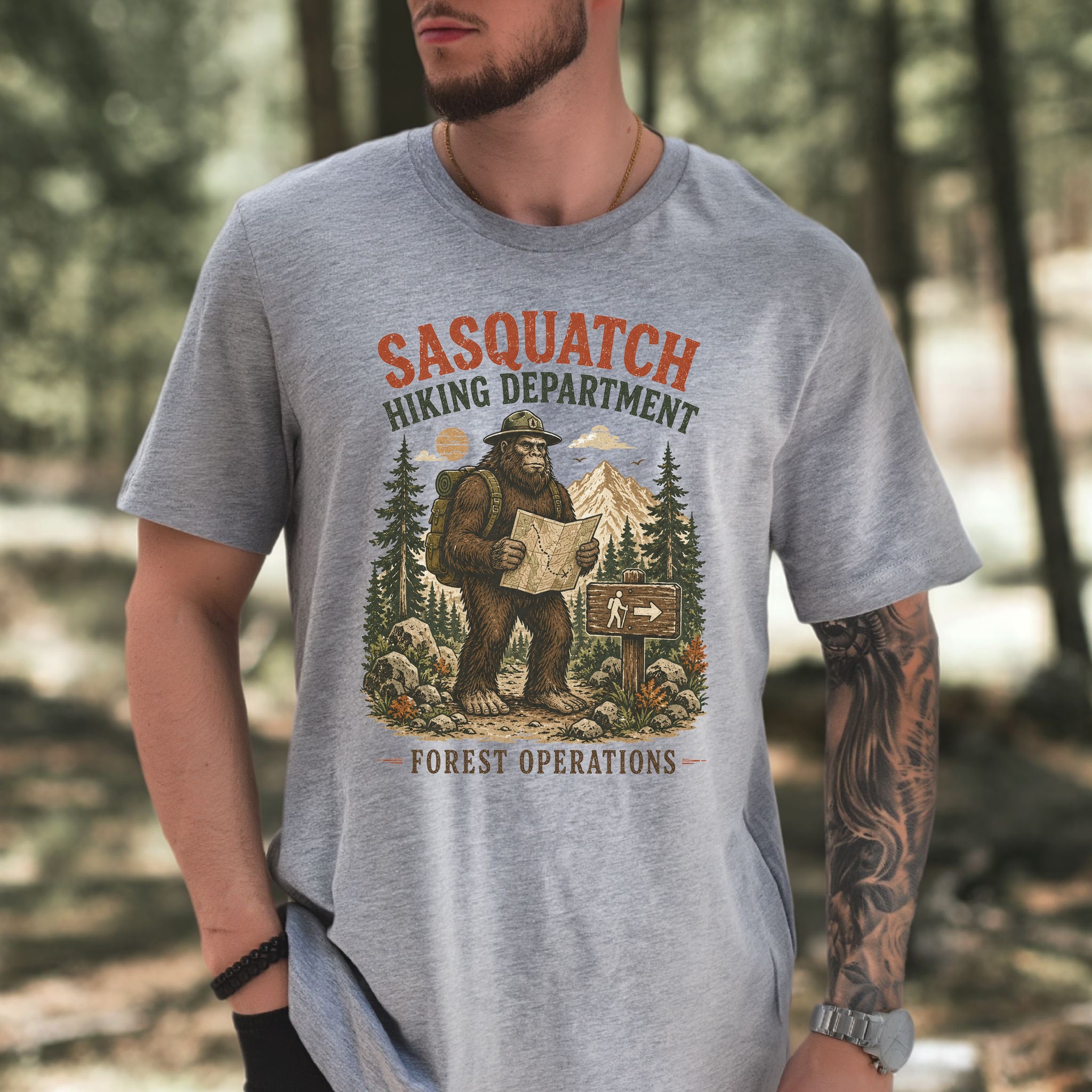 Sasquatch Hiking Department Forest Operations Bigfoot Adventure T-Shirt
