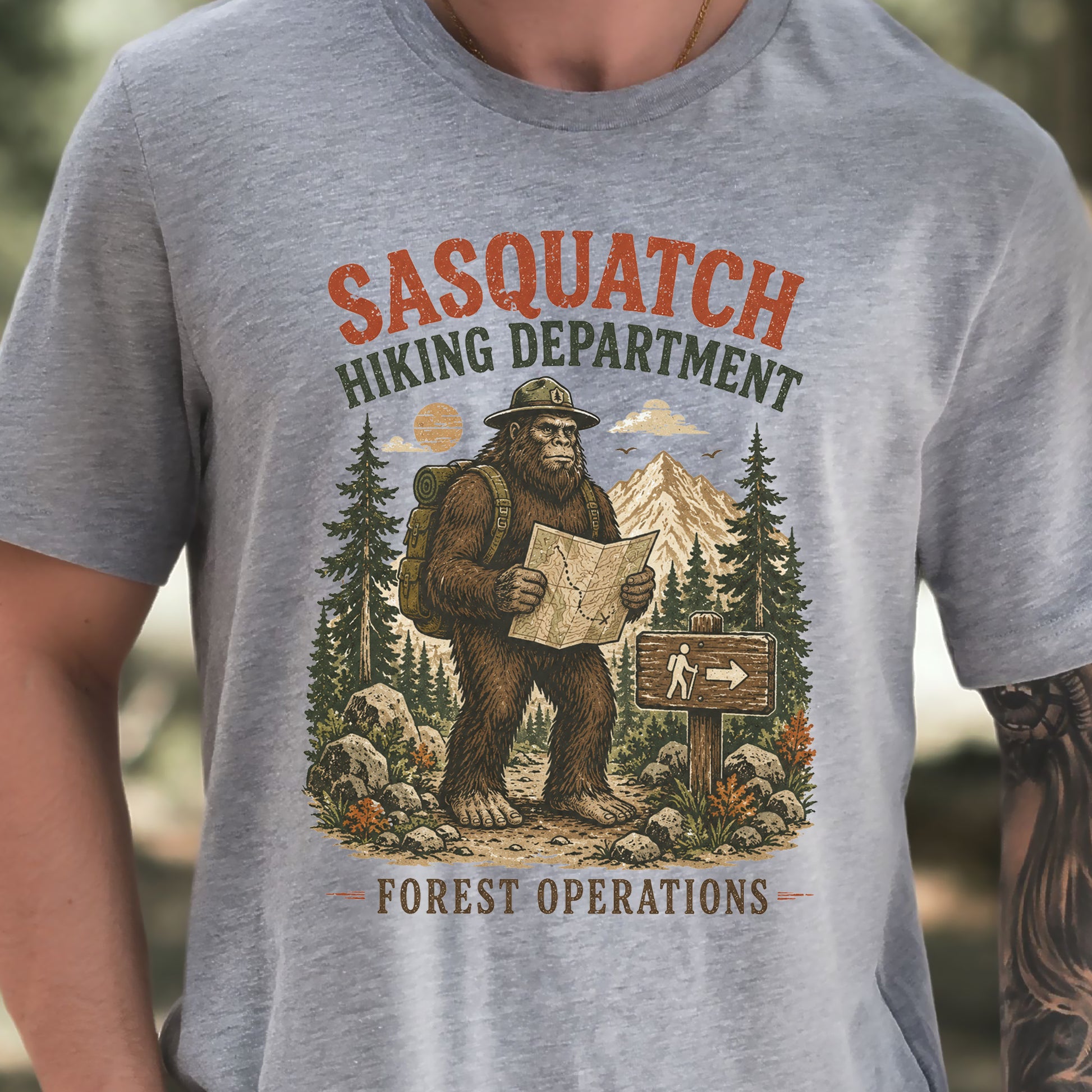 Sasquatch Hiking Department Forest Operations Bigfoot Adventure T-Shirt