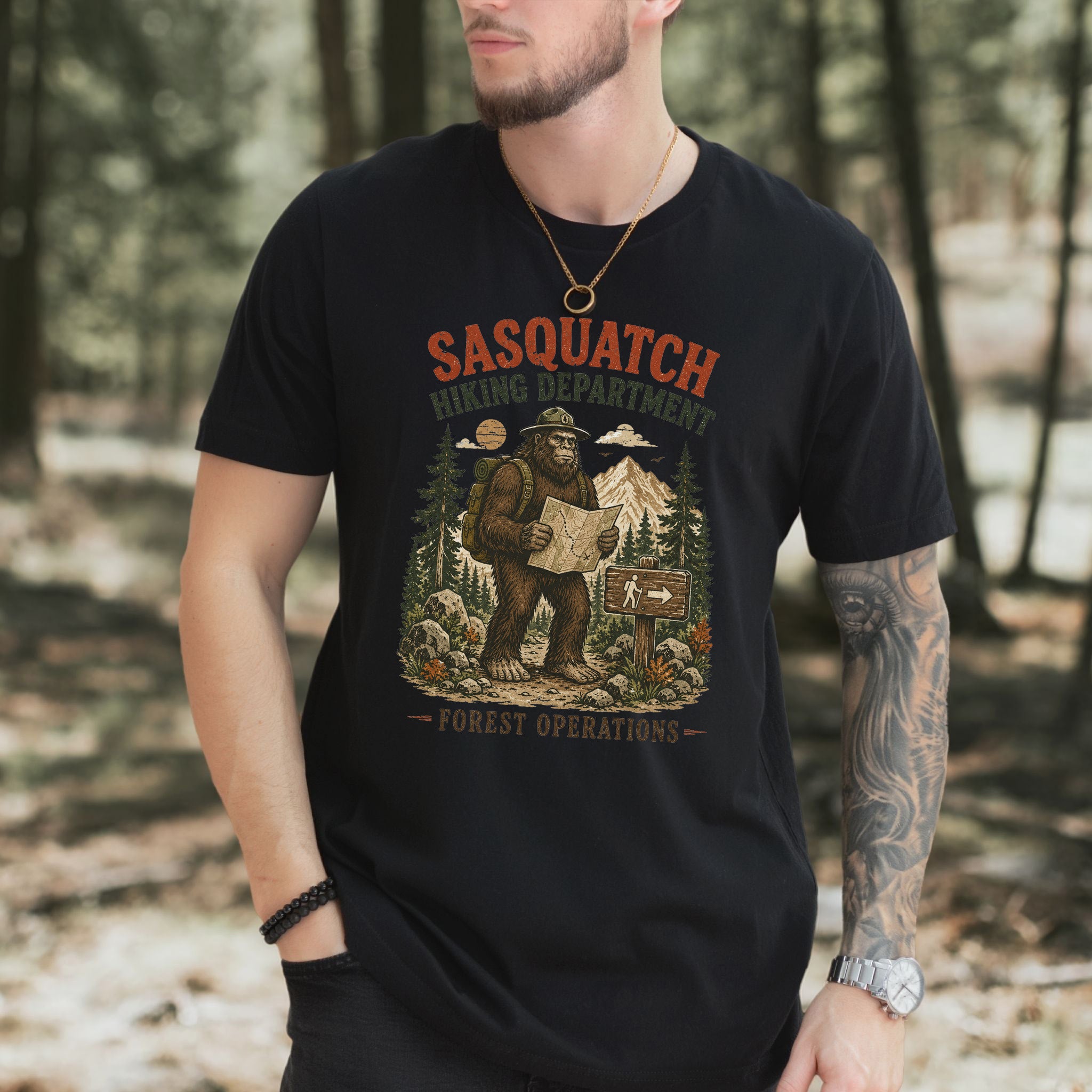 Sasquatch Hiking Department Forest Operations Bigfoot Adventure T-Shirt