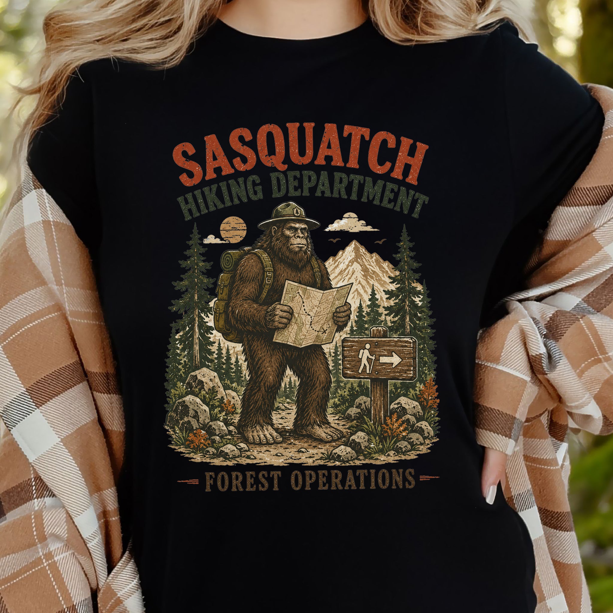 Sasquatch Hiking Department Forest Operations Bigfoot Adventure T-Shirt