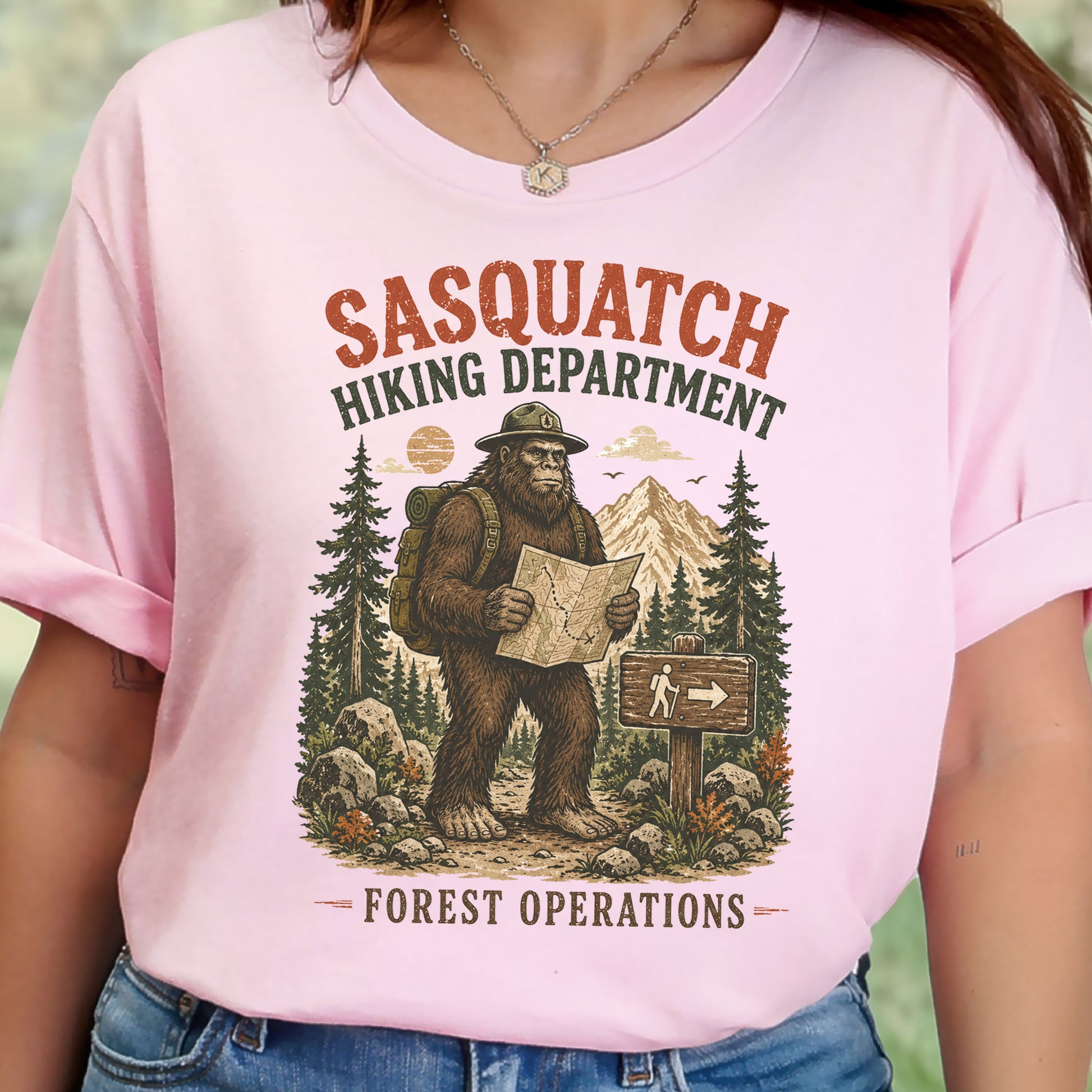 Sasquatch Hiking Department Forest Operations Bigfoot Adventure T-Shirt