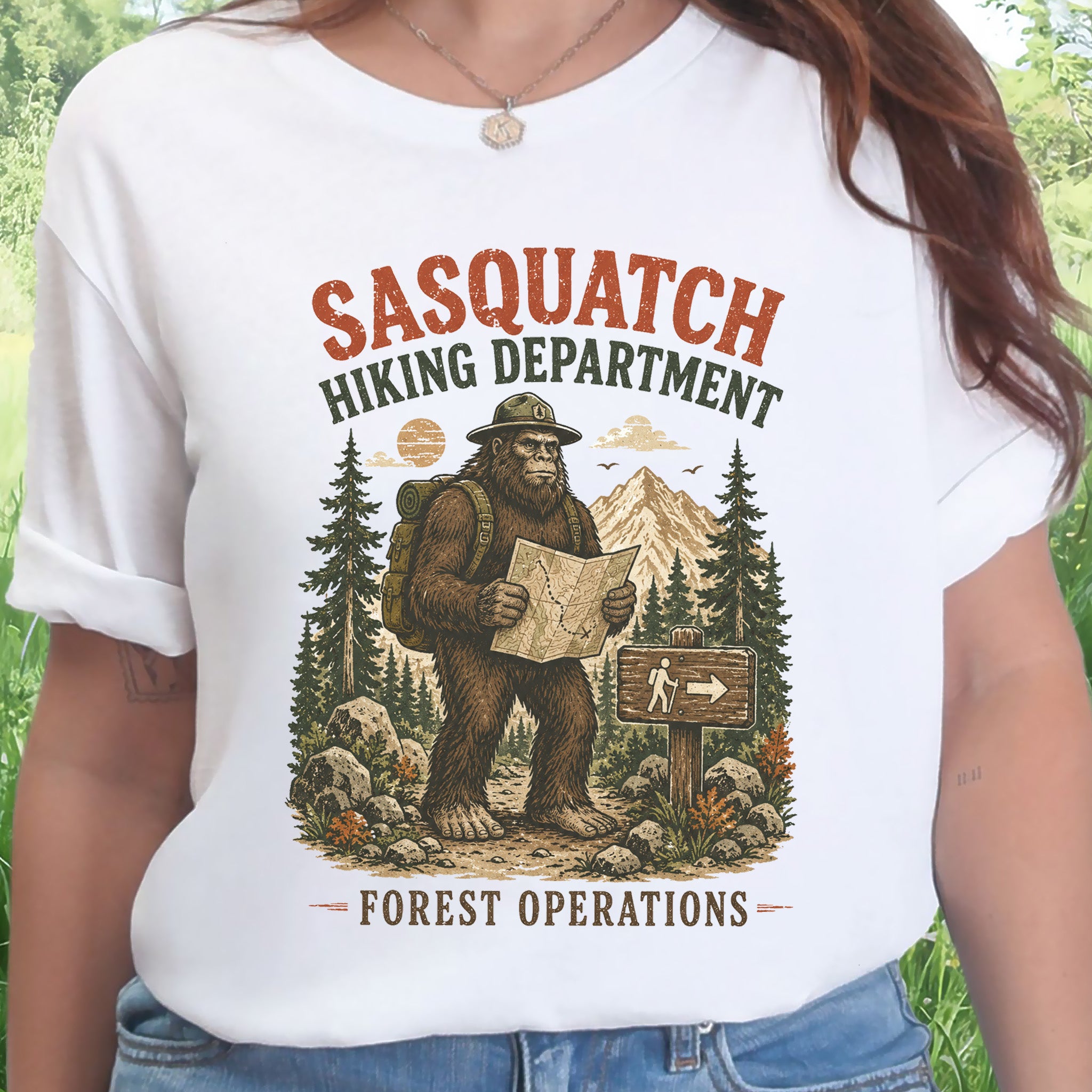 Sasquatch Hiking Department Forest Operations Bigfoot Adventure T-Shirt