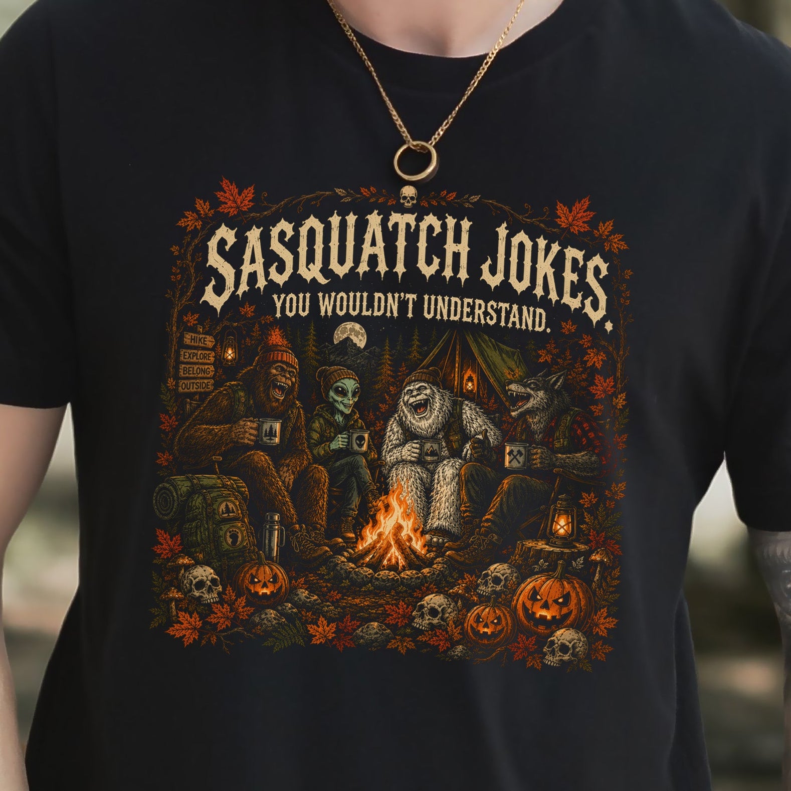 Sasquatch Jokes You Wouldn’t Understand Cryptid Campfire Halloween T-Shirt