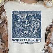 Sasquatch & Aliens Camping Club Cryptid Campfire Forest T-Shirt