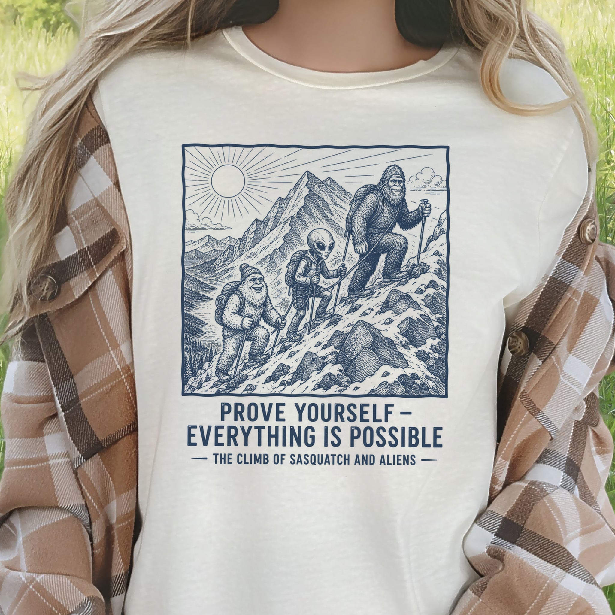 Prove Yourself Sasquatch & Aliens Mountain Climb Motivational T-Shirt