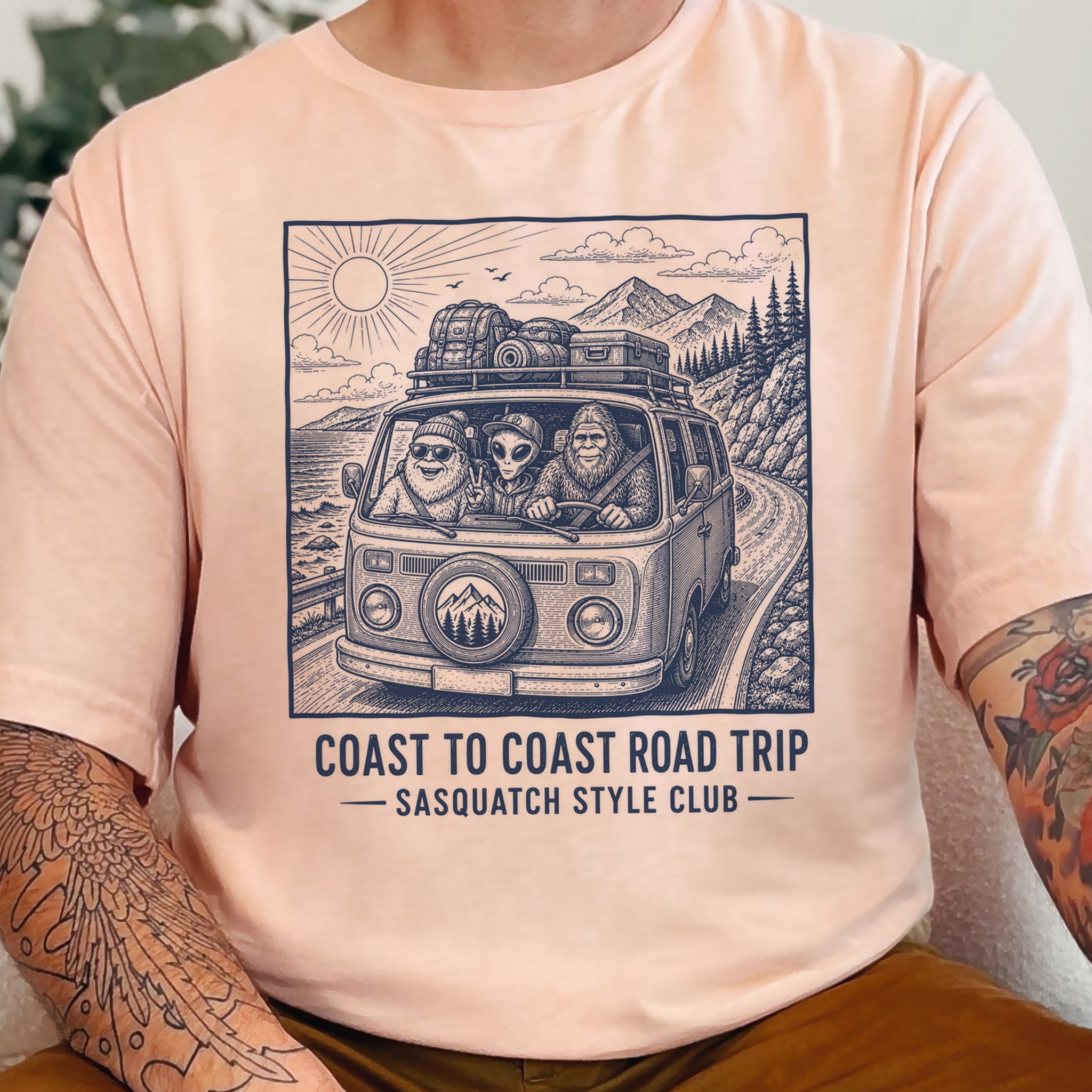 Coast to Coast Road Trip Sasquatch Style Club Van Life T-Shirt