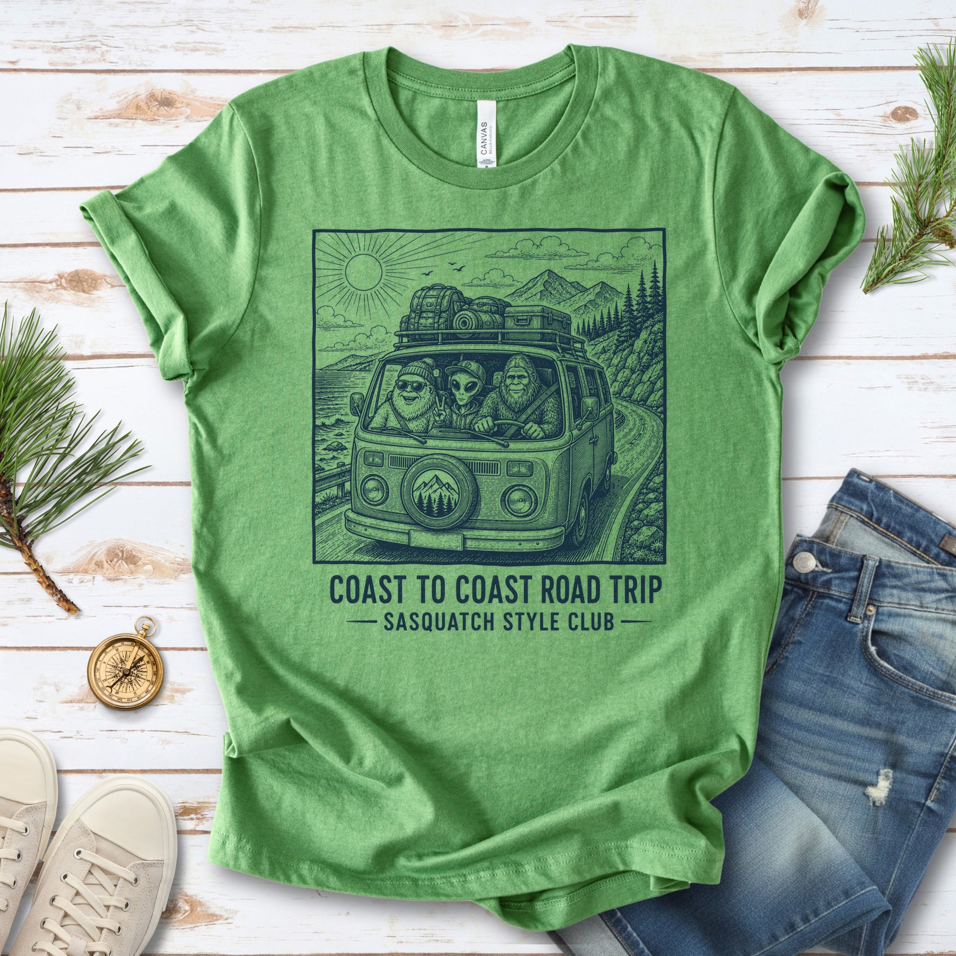 Coast to Coast Road Trip Sasquatch Style Club Van Life T-Shirt
