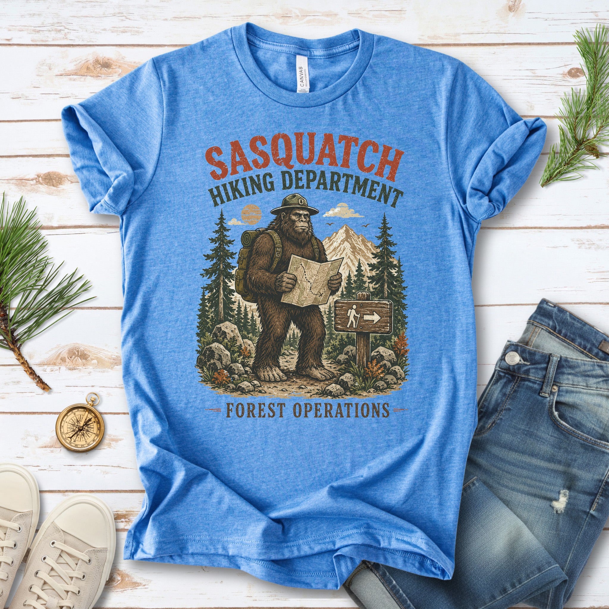 Sasquatch Hiking Department Forest Operations Bigfoot Adventure T-Shirt