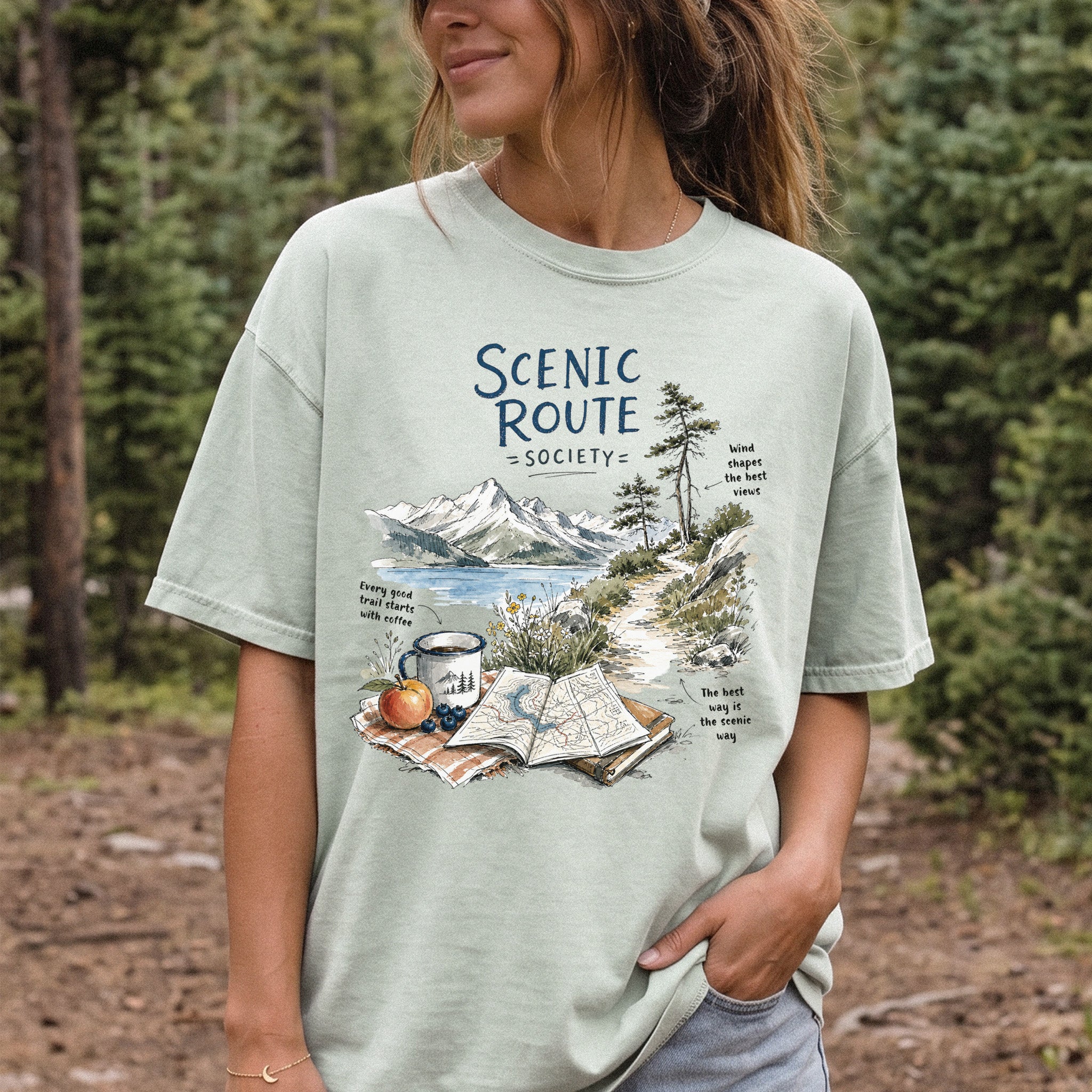 Scenic Route Society Comfort Colors Shirt – Watercolor Hiking T-Shirt