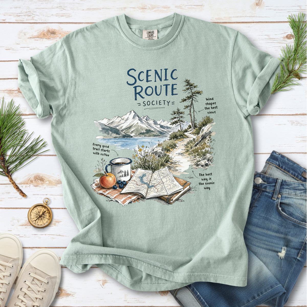 Scenic Route Society Comfort Colors Shirt – Watercolor Hiking T-Shirt