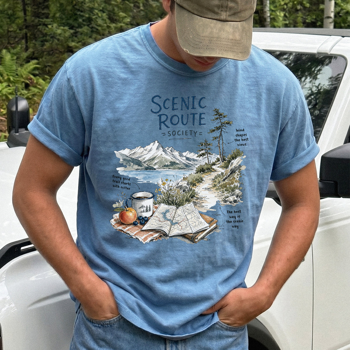 Scenic Route Society Comfort Colors Shirt – Watercolor Hiking T-Shirt