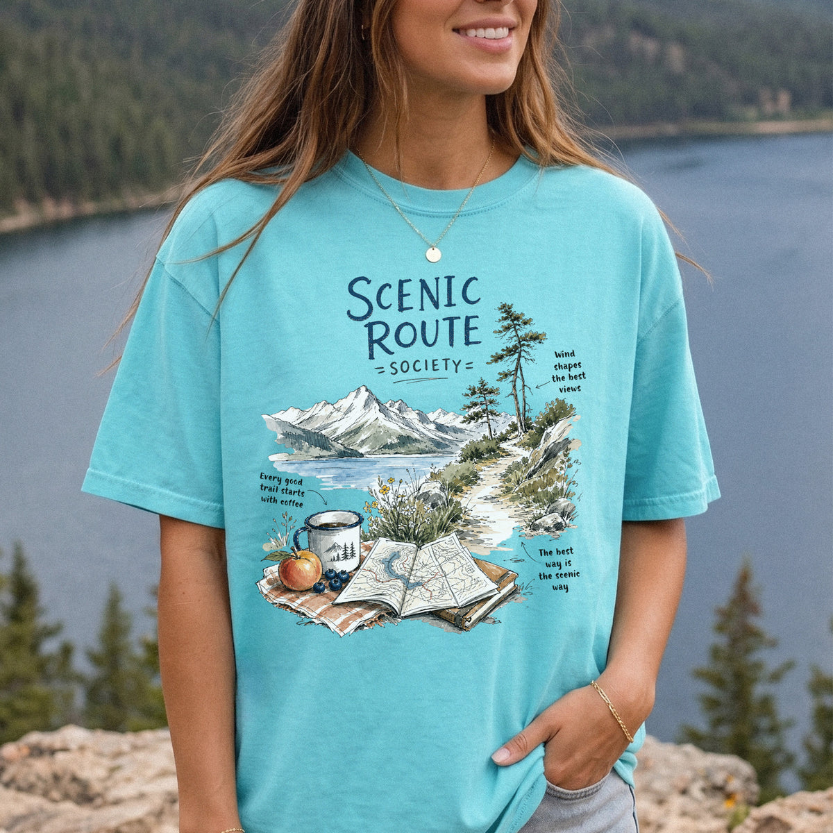 Scenic Route Society Comfort Colors Shirt – Watercolor Hiking T-Shirt