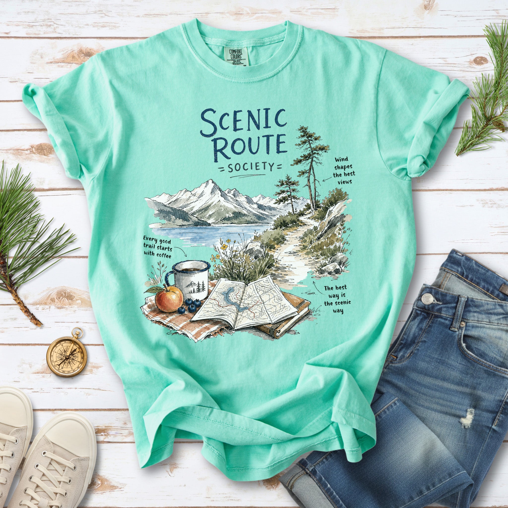 Scenic Route Society Comfort Colors Shirt – Watercolor Hiking T-Shirt