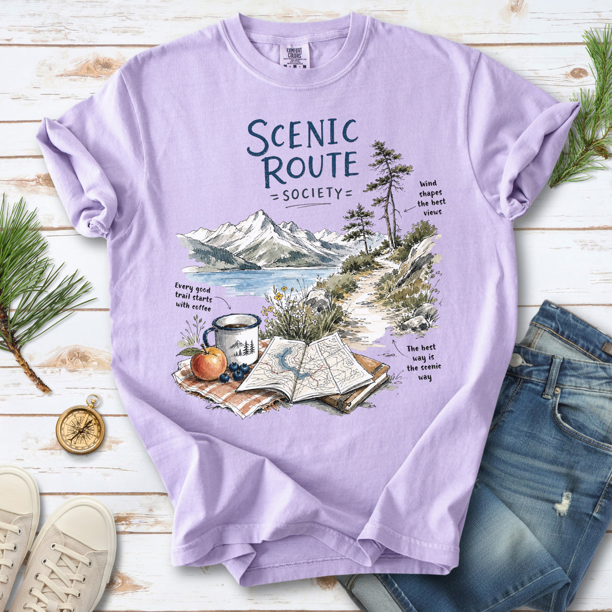 Scenic Route Society Comfort Colors Shirt – Watercolor Hiking T-Shirt