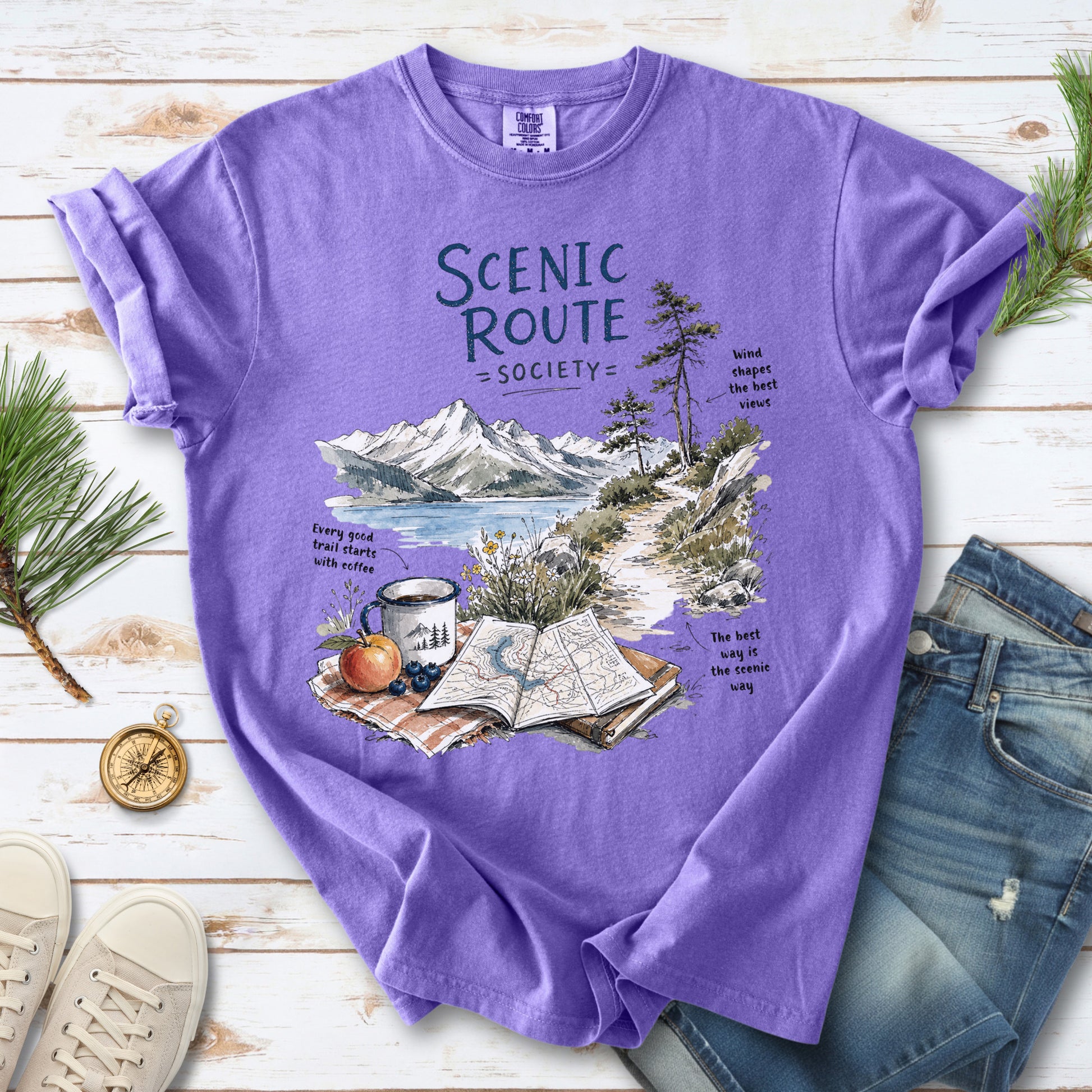 Scenic Route Society Comfort Colors Shirt – Watercolor Hiking T-Shirt