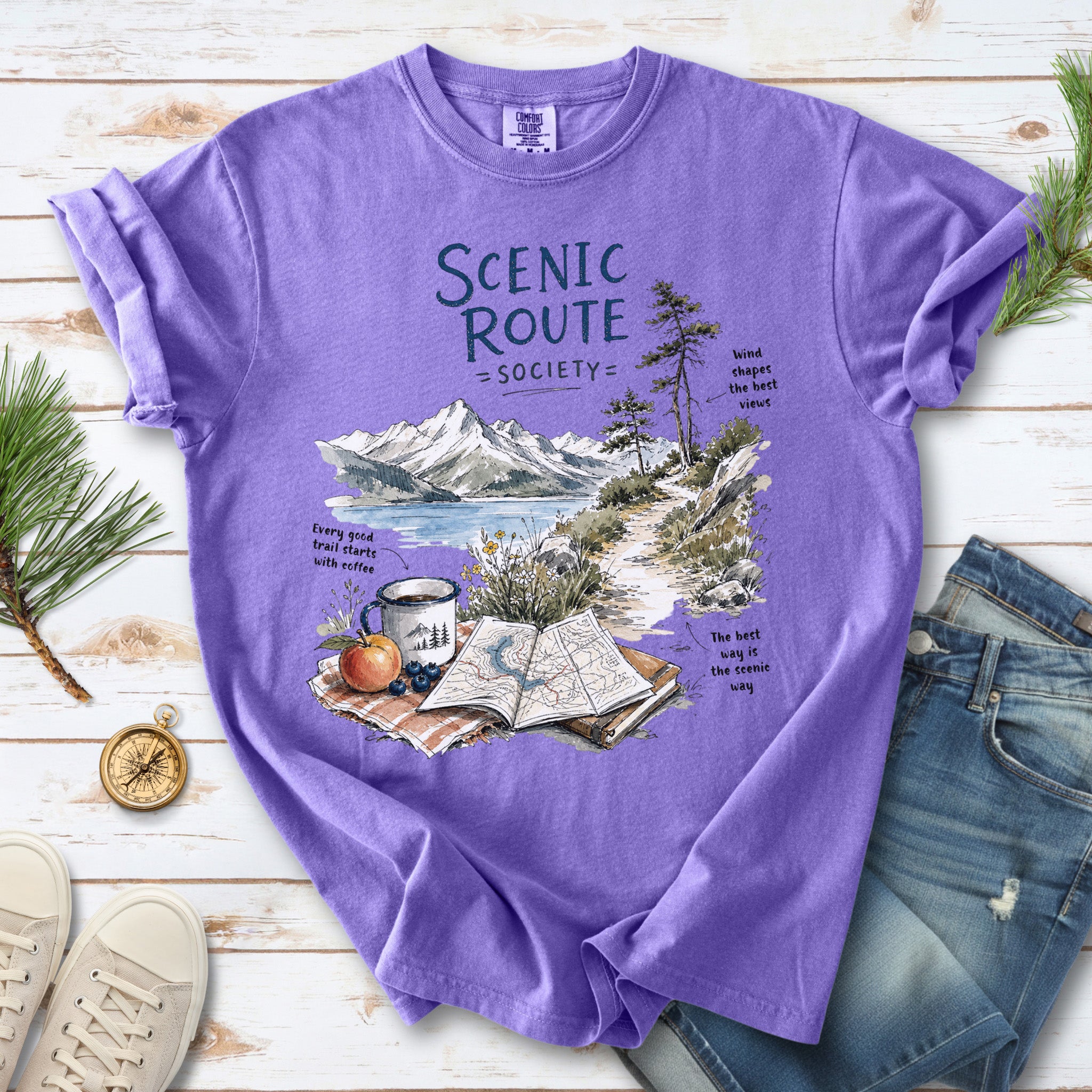 Scenic Route Society Comfort Colors Shirt – Watercolor Hiking T-Shirt