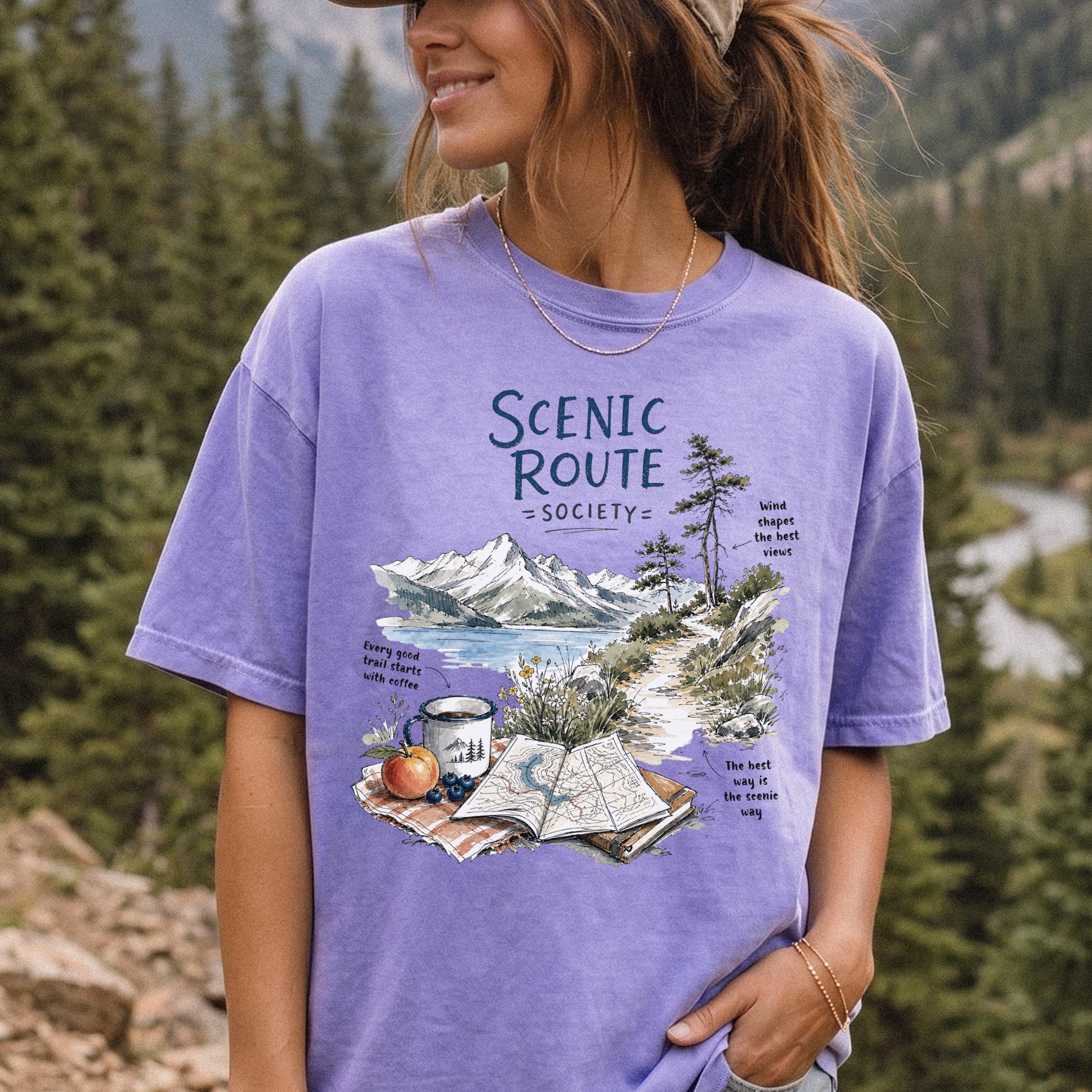 Scenic Route Society Comfort Colors Shirt – Watercolor Hiking T-Shirt