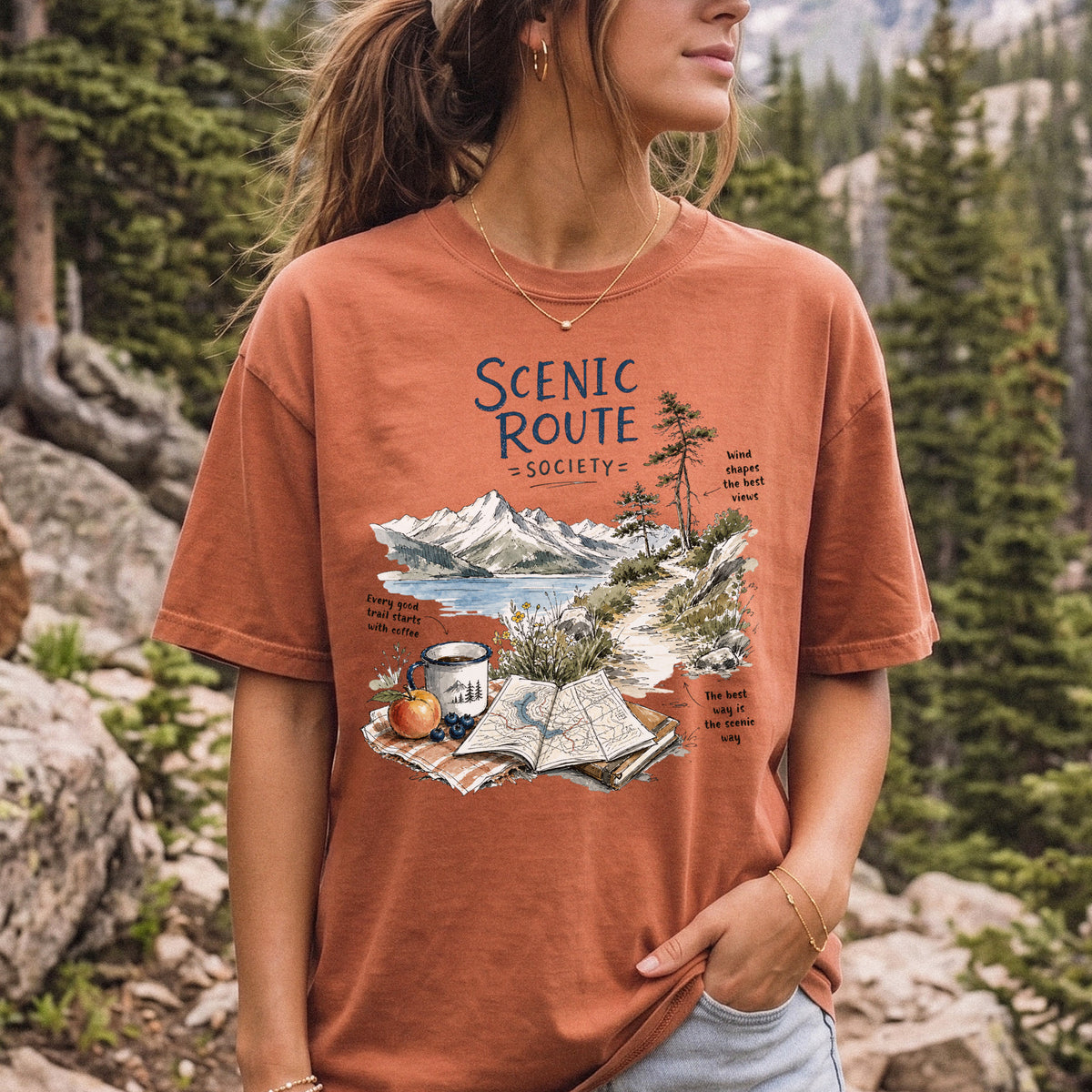 Scenic Route Society Comfort Colors Shirt – Watercolor Hiking T-Shirt