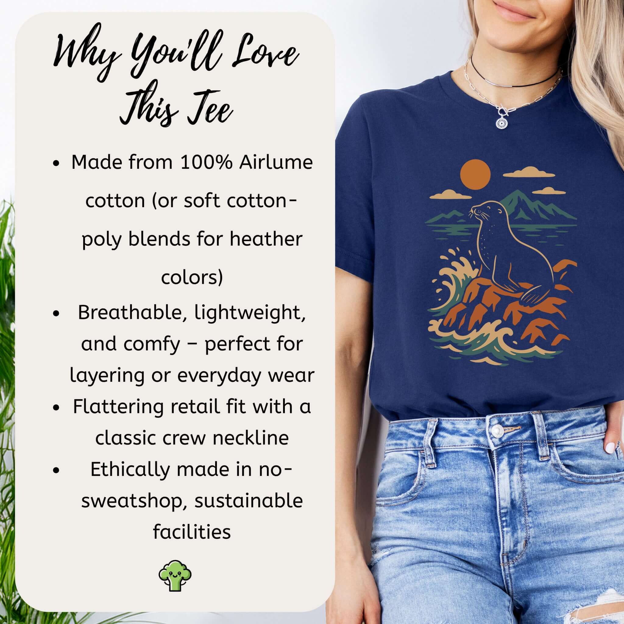 Retro Seal on Rocks Crashing Waves T-Shirt