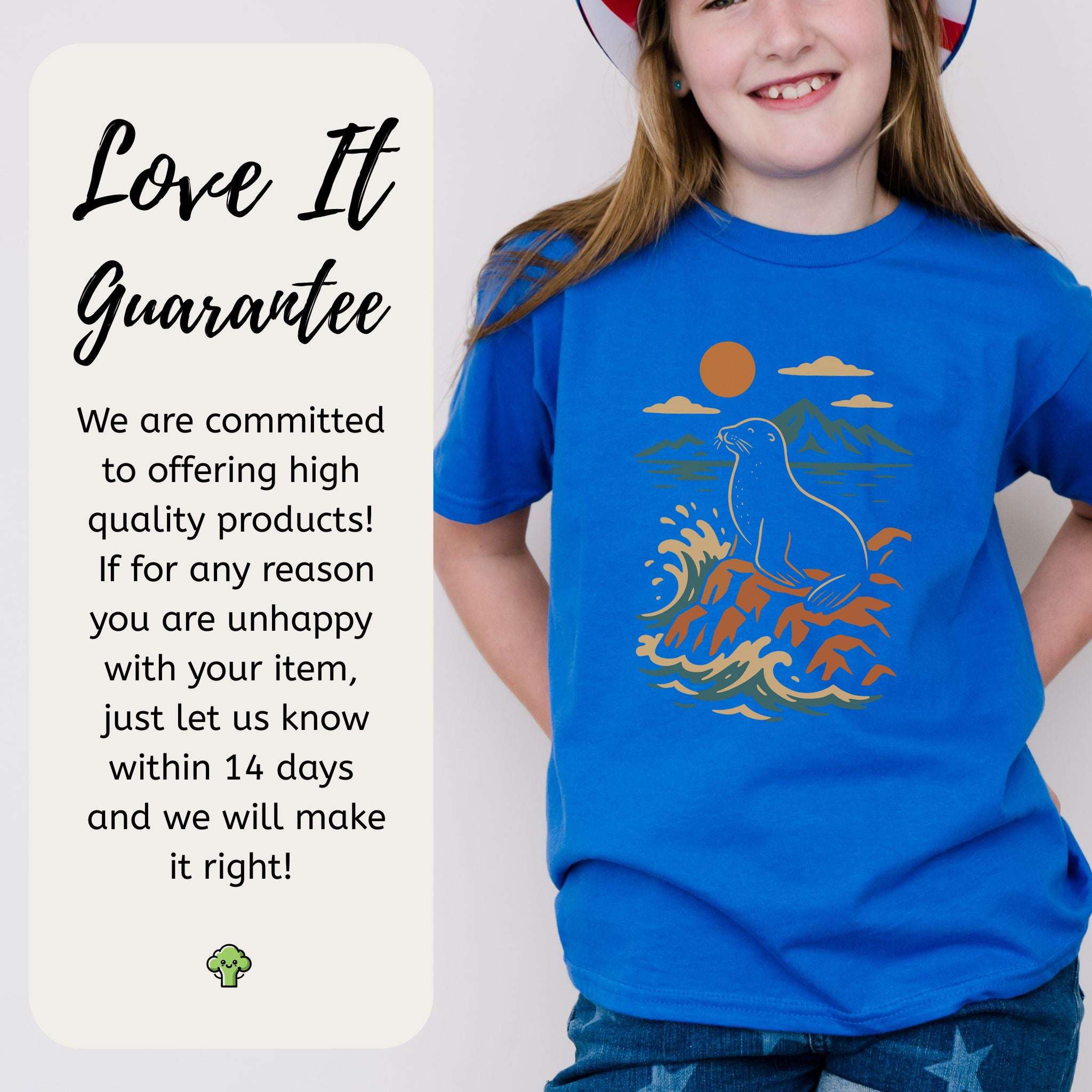 Retro Seal & Crashing Waves – Chill Ocean Vibes Youth Tee