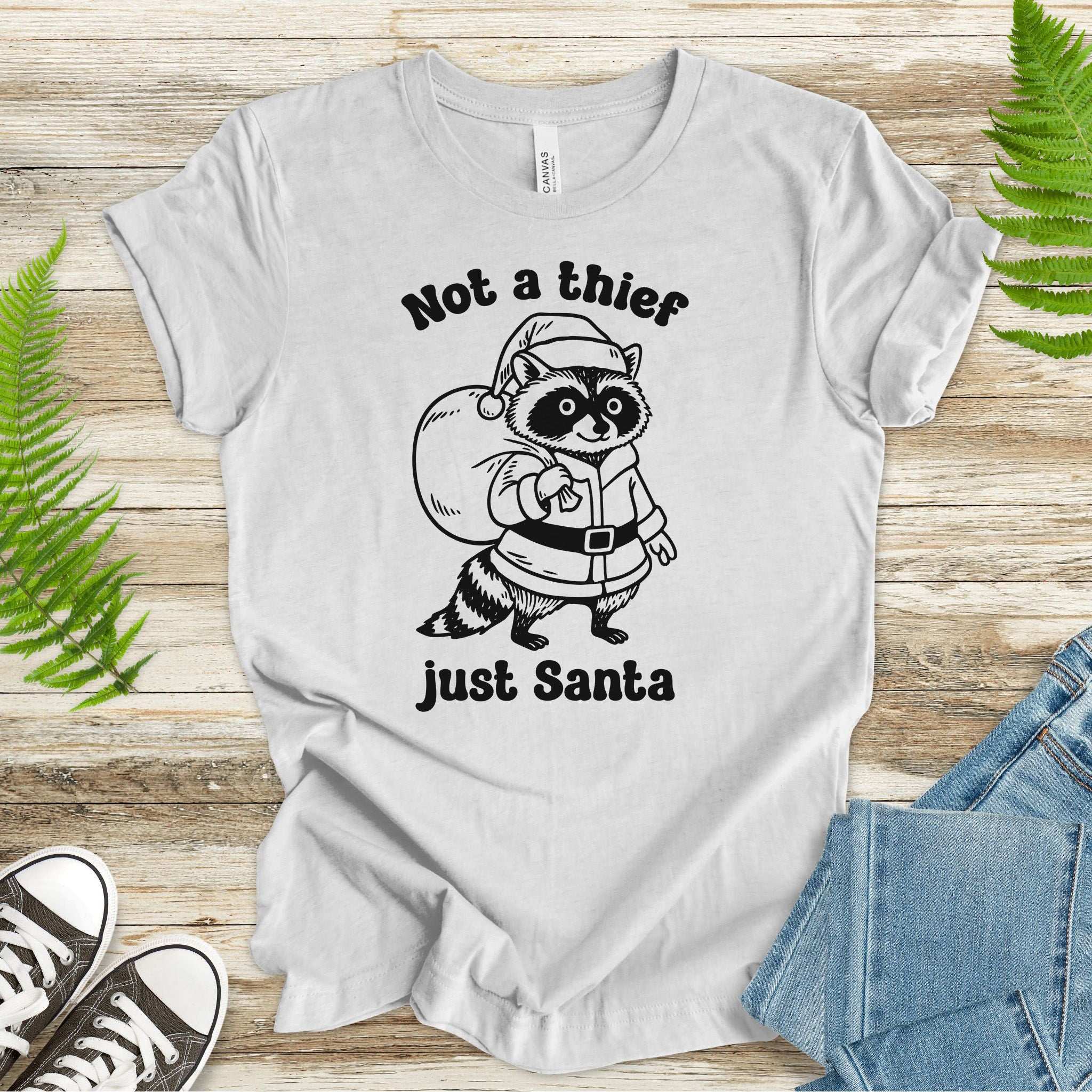 Shadow Santa Raccoon T-Shirt – Funny Feral Christmas Gift Tee