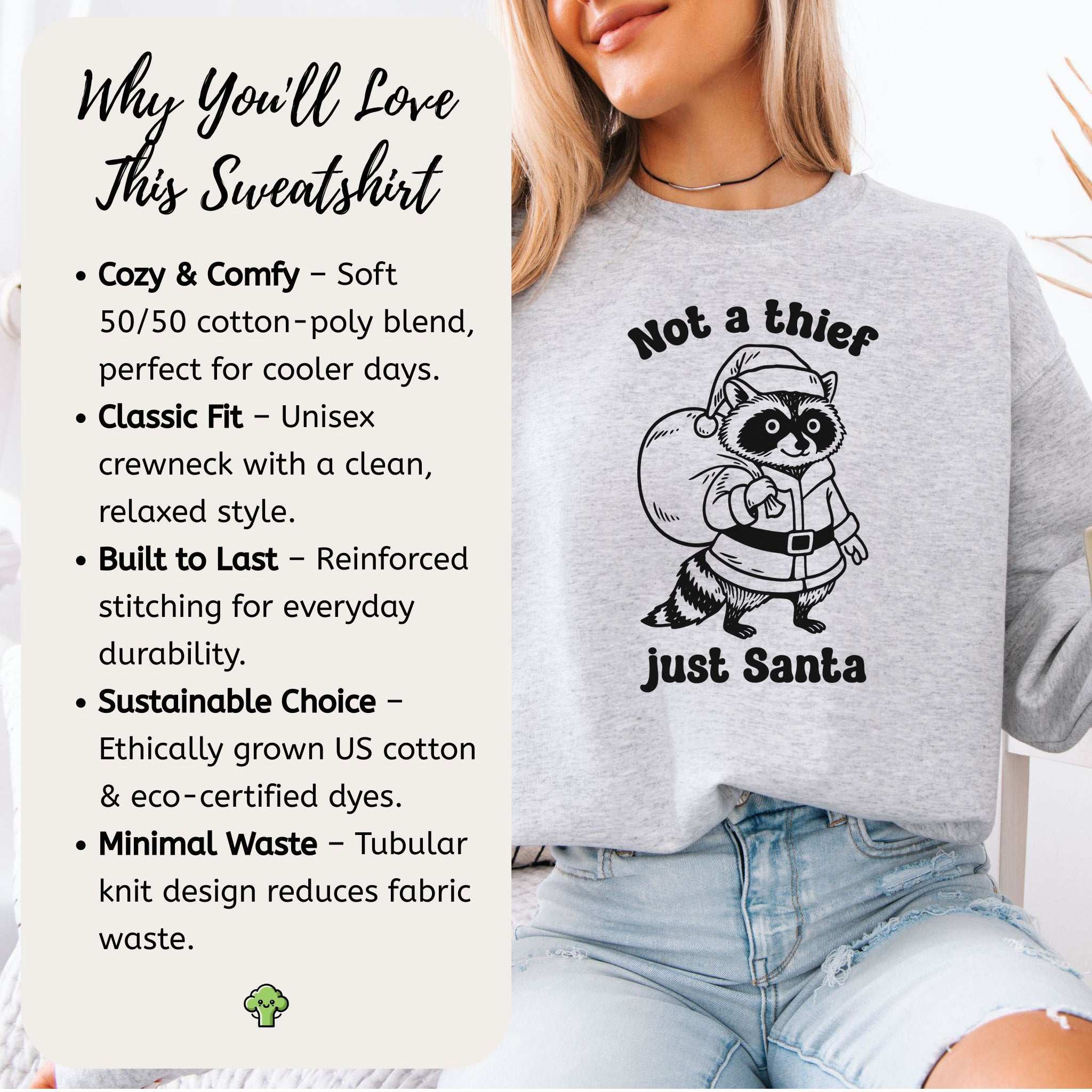 Shadow Santa Raccoon Sweatshirt – Funny Feral Christmas Mischief