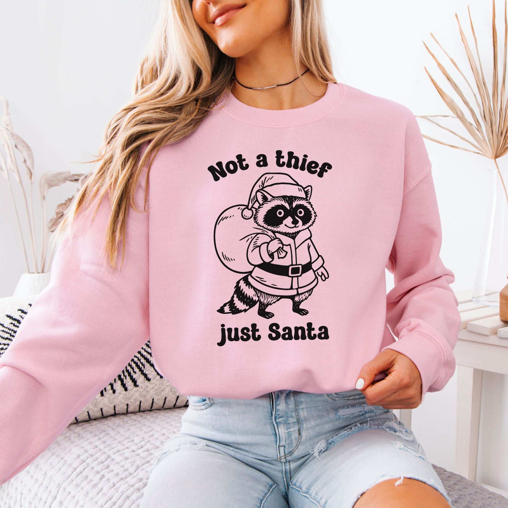Shadow Santa Raccoon Sweatshirt – Funny Feral Christmas Mischief