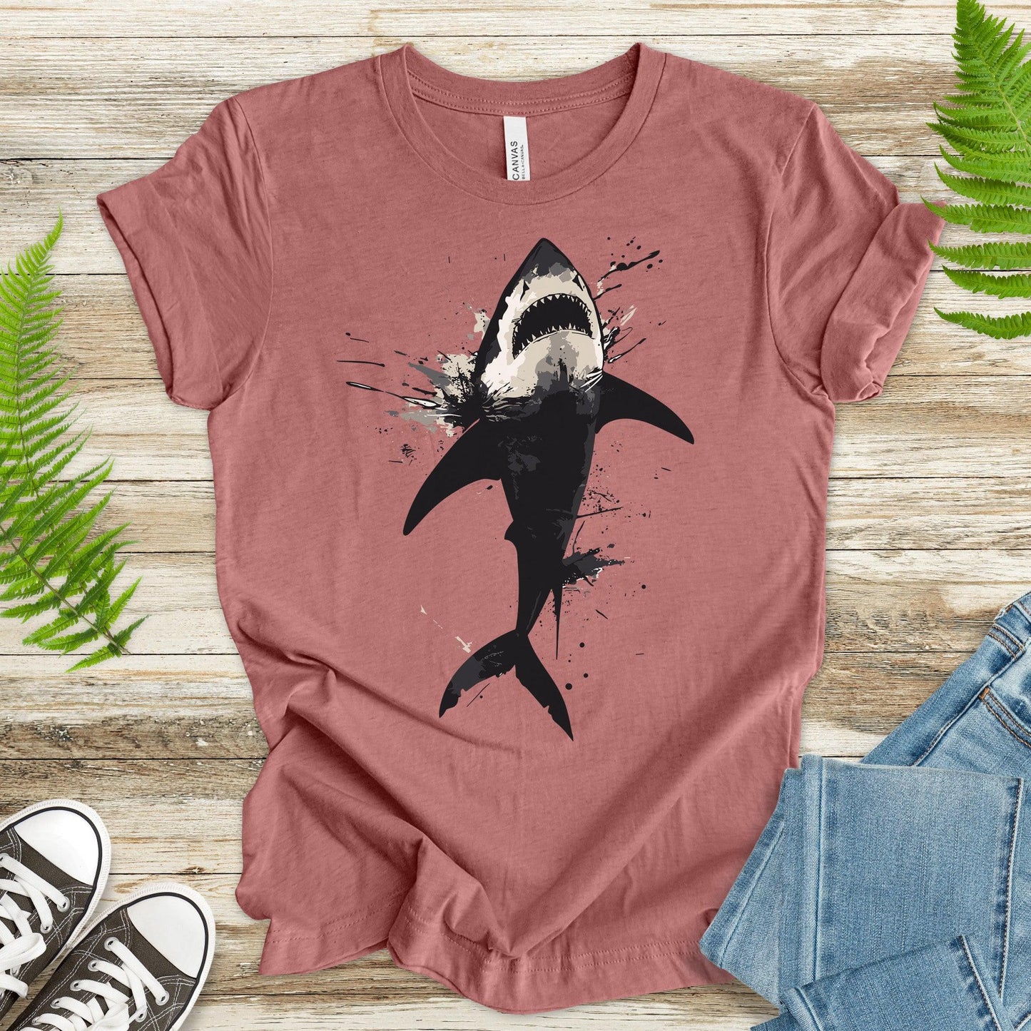 Shark T-Shirt - Print Splatter & Watercolor - TShirtree