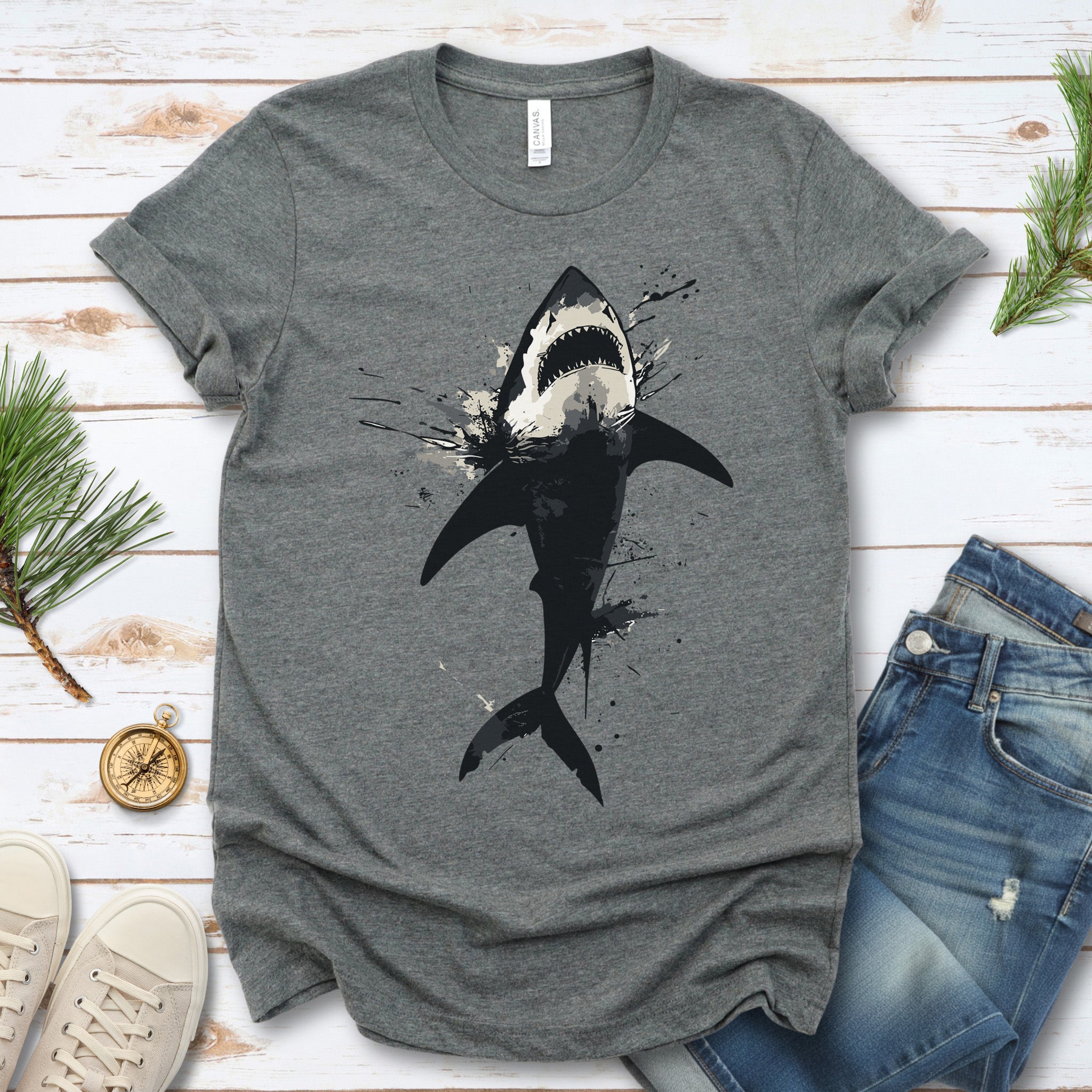 Shark T-Shirt - Print Splatter & Watercolor